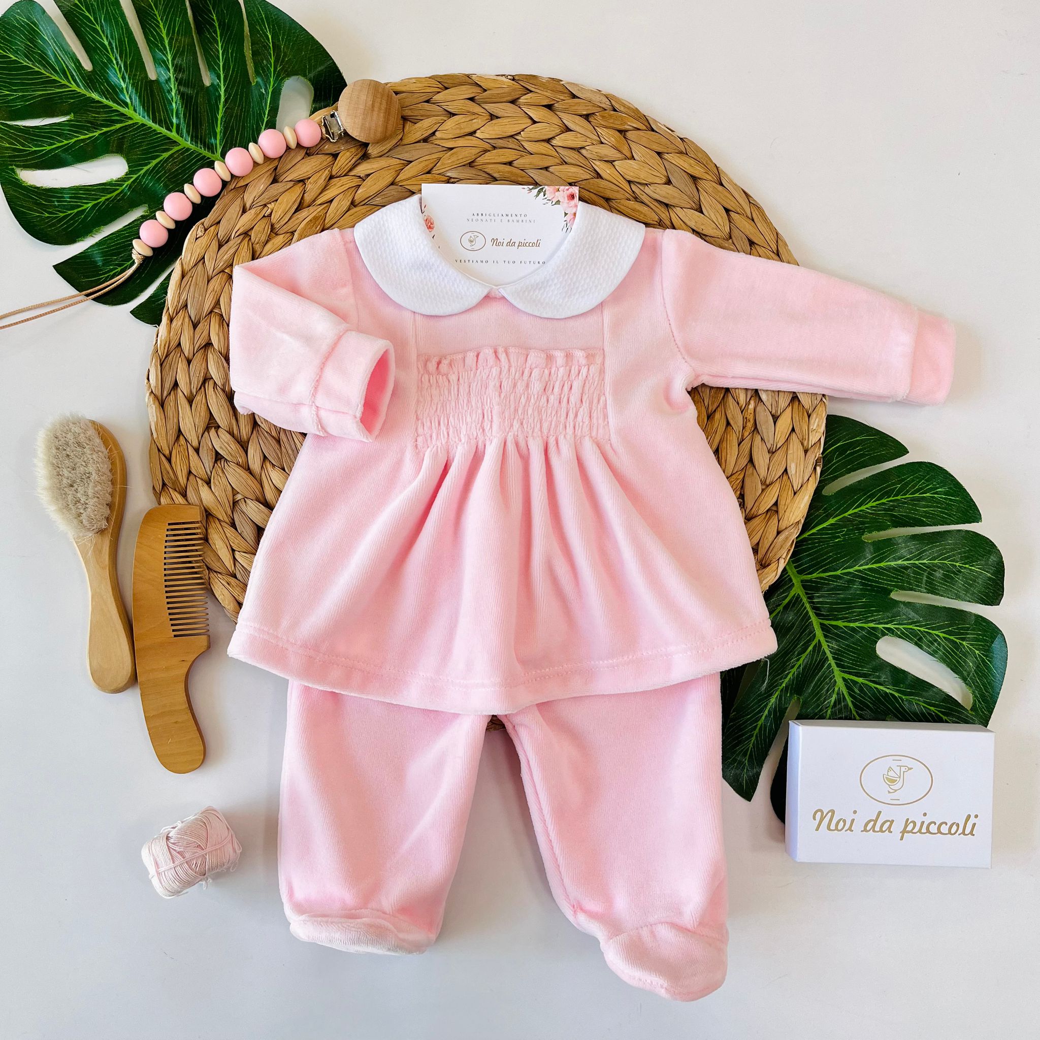 COMPLETO 2PZ ARRICCIATURA CINIGLIA ROSA - Noi da piccoli