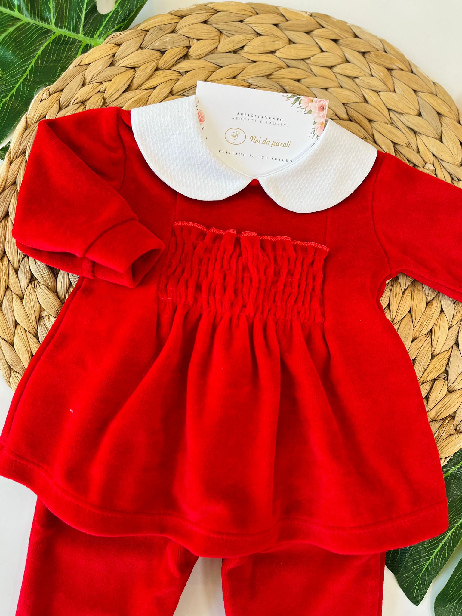 COMPLETO 2PZ ARRICCIATURA CINIGLIA ROSSO - Noi da piccoli