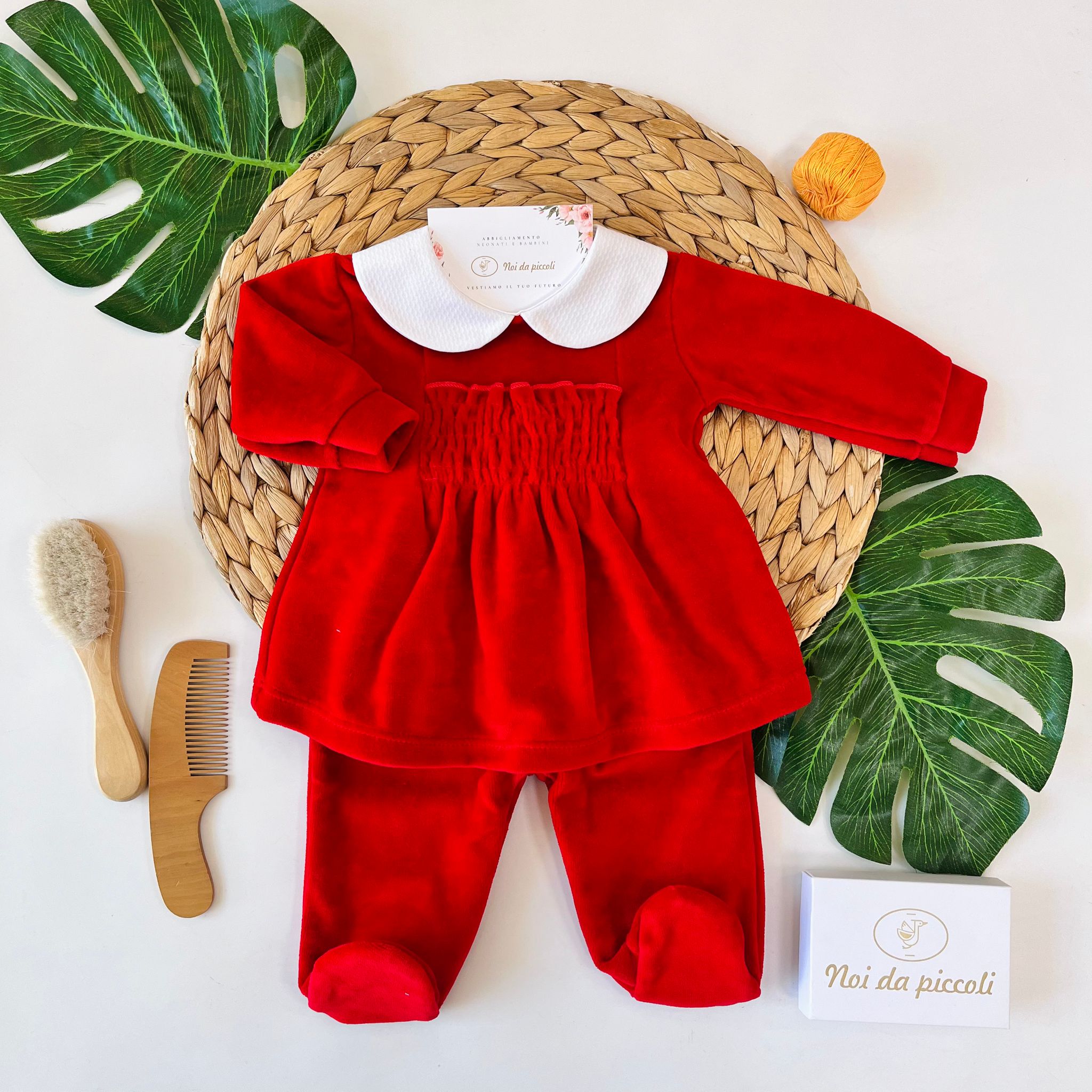 COMPLETO 2PZ ARRICCIATURA CINIGLIA ROSSO - Noi da piccoli