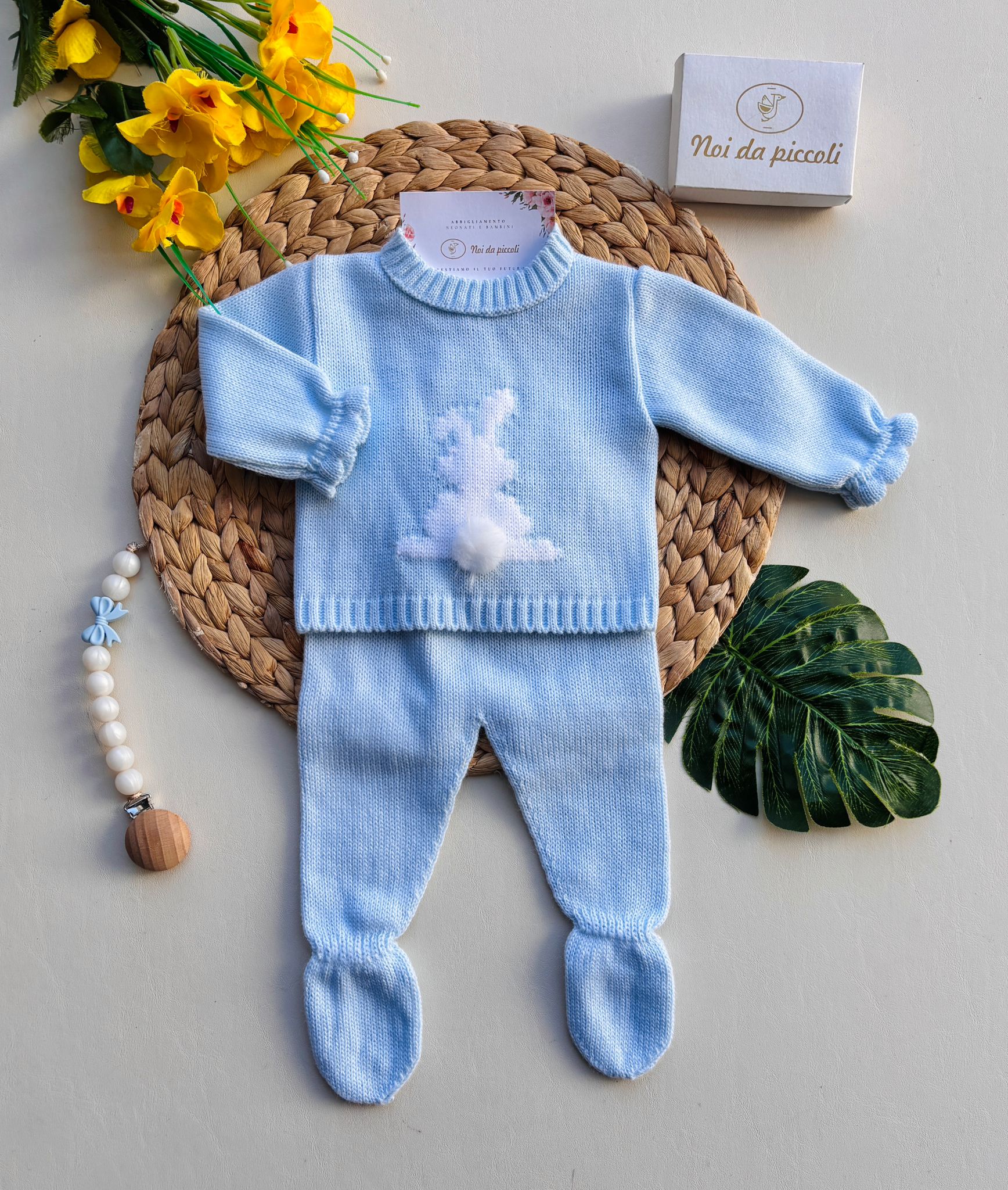 COMPLETO 2PZ BUNNY FILATO CALDO CELESTE - Noi da piccoli