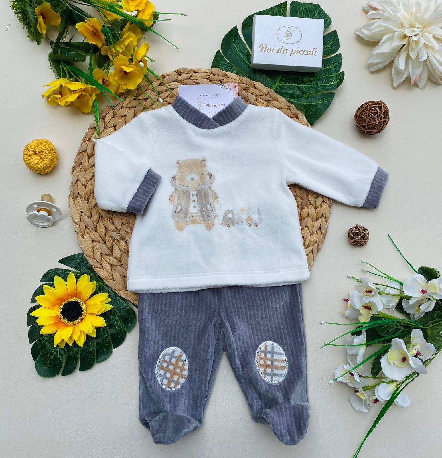 COMPLETO 2PZ CINIGLIA BIANCO E GRIGIO CON DISEGNINI - Noi da piccoli