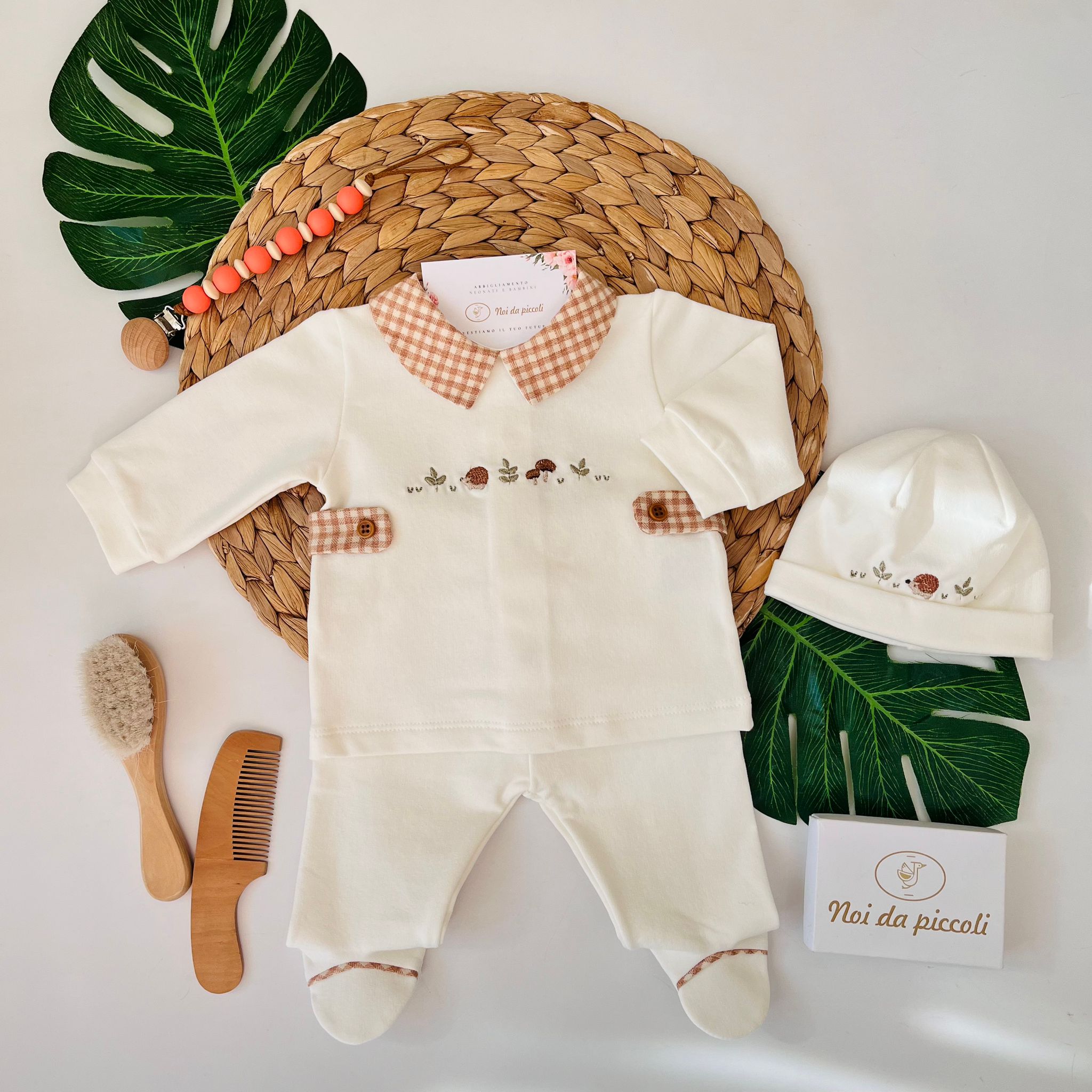 COMPLETO 2PZ CON ANIMALI DI BOSCO COTONE CALDO PANNA - Noi da piccoli