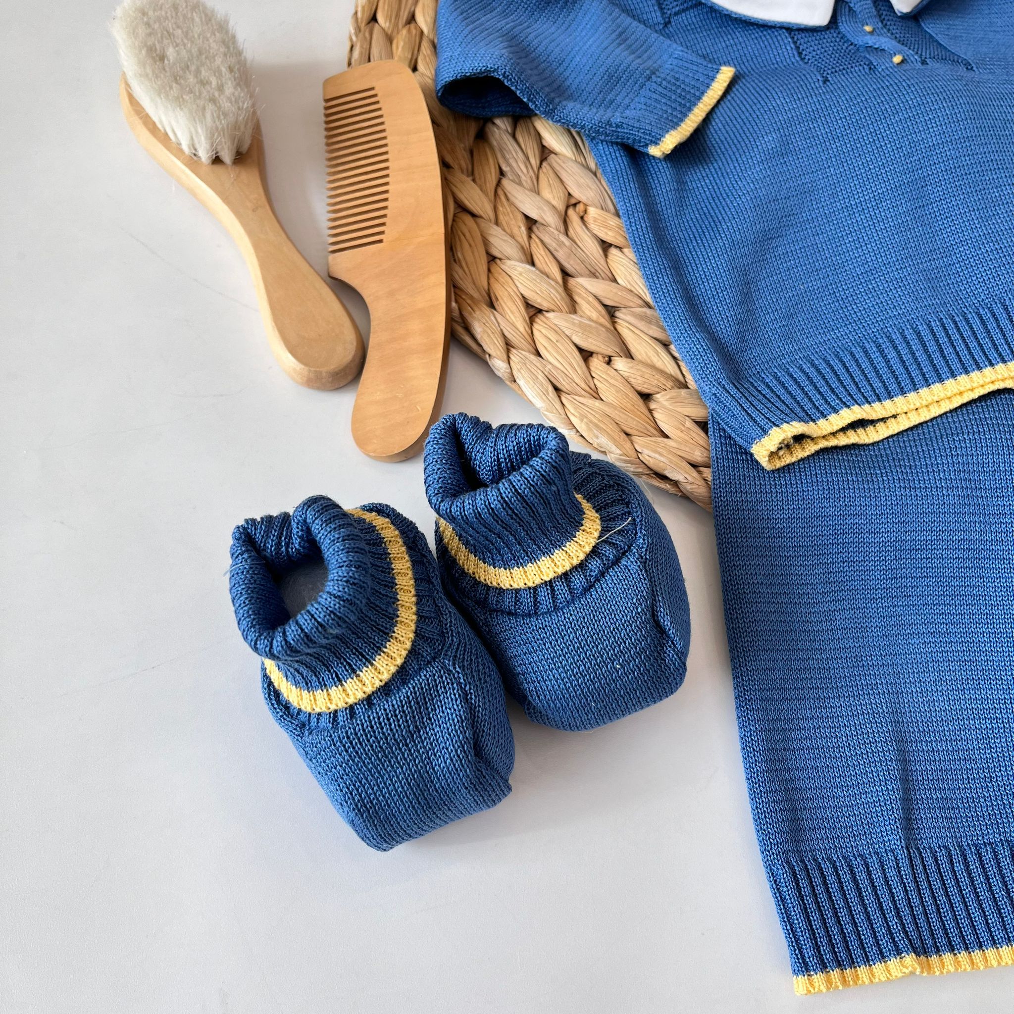 COMPLETO 2PZ CON BABBUCCE 100 % COTONE BLU - Noi da piccoli