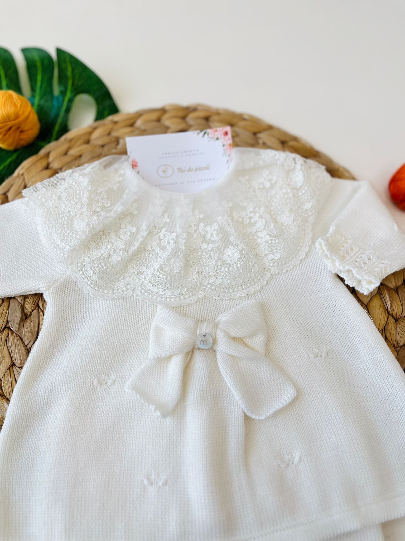 COMPLETO 2PZ CON BABBUCCE 100% LANA VANIGLIA - Noi da piccoli