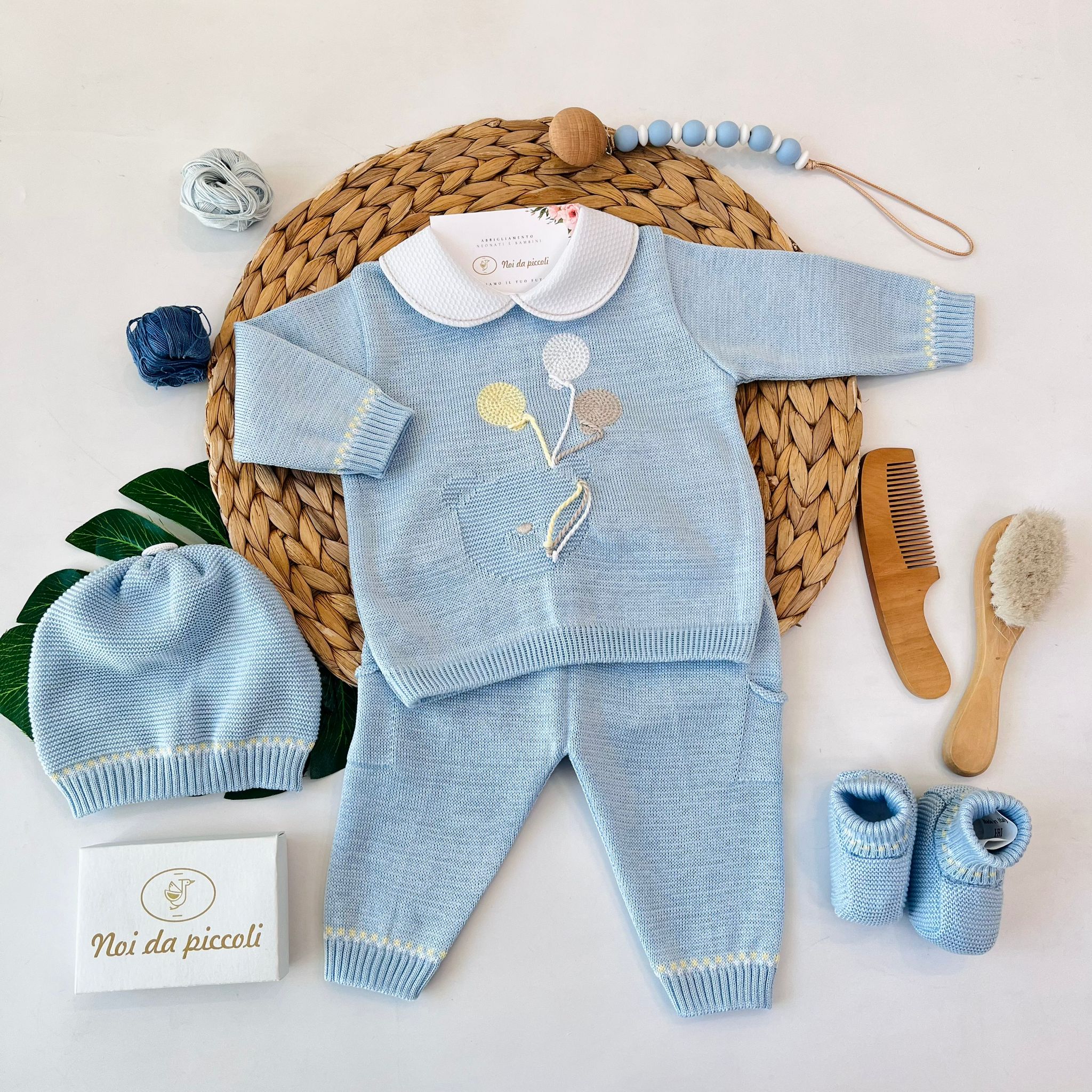 COMPLETO 2PZ CON PARURE 100% FILO DI COTONE CIELO - Noi da piccoli