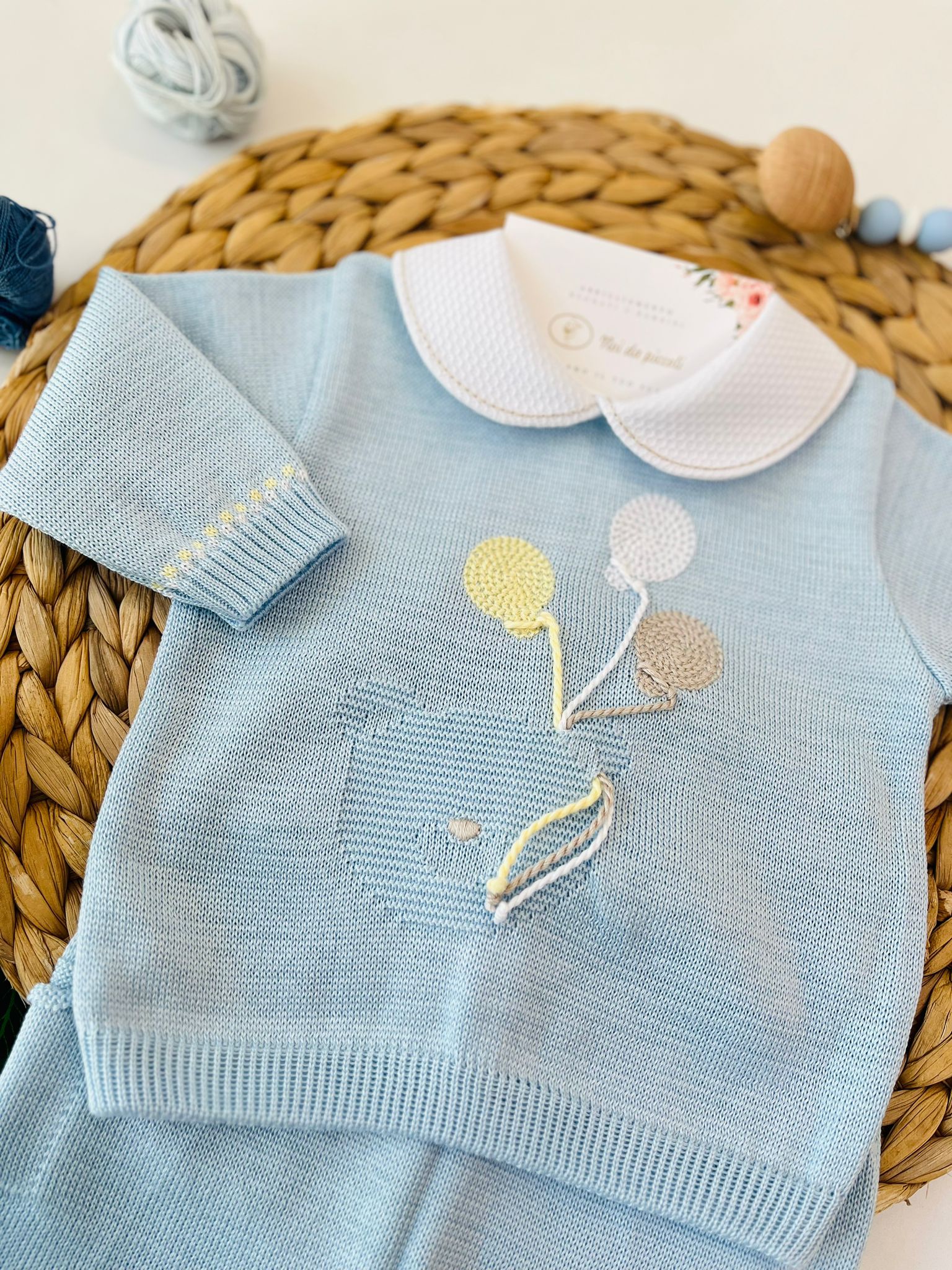 COMPLETO 2PZ CON PARURE 100% FILO DI COTONE CIELO - Noi da piccoli