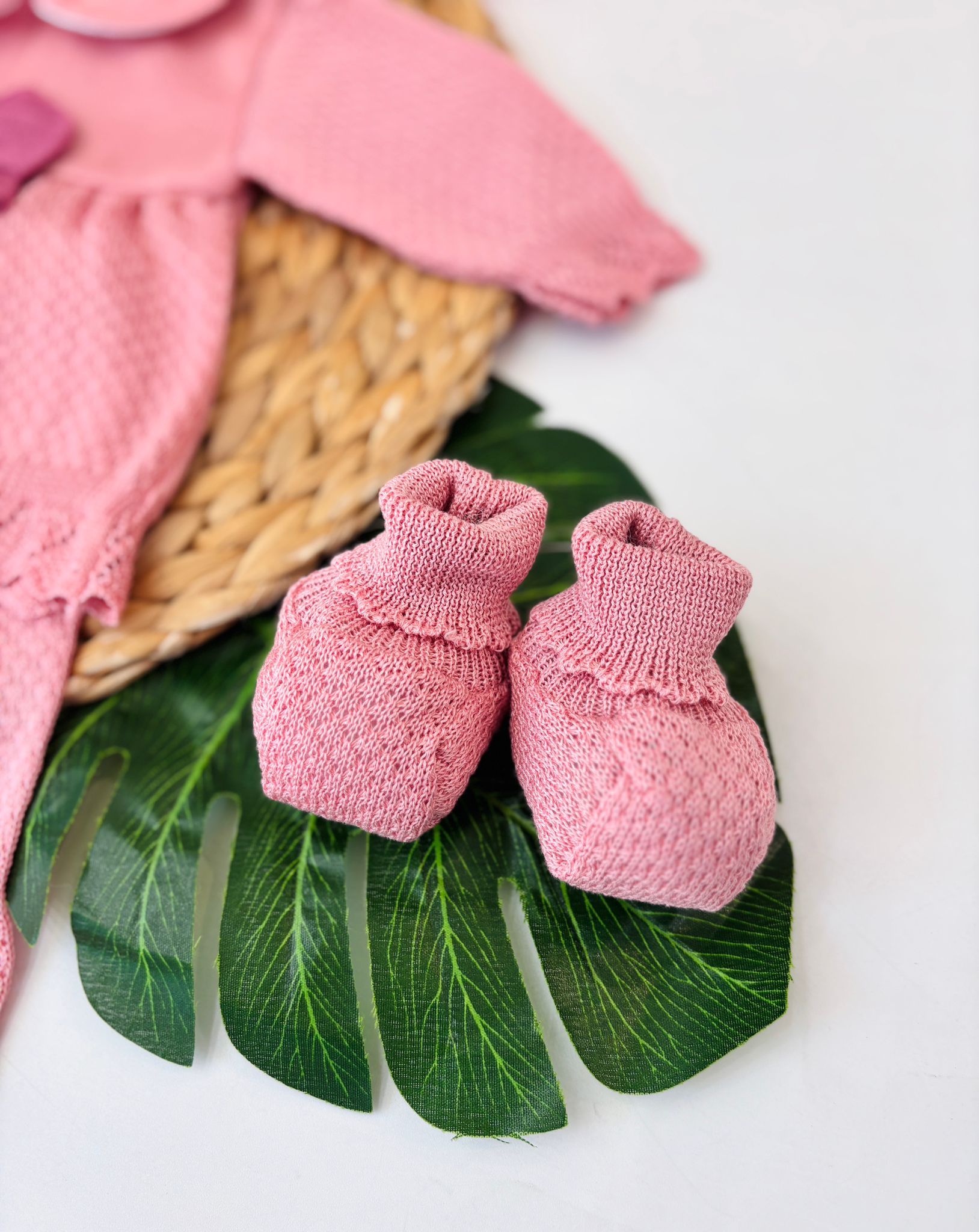 COMPLETO 2PZ CON PARURE 100% FILO DI COTONE ROSA - Noi da piccoli
