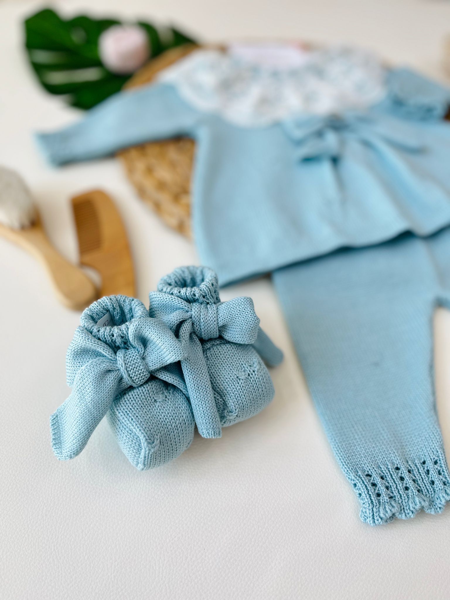 COMPLETO 2PZ CON PARURE 100% LANA ACQUA MARINA - Noi da piccoli