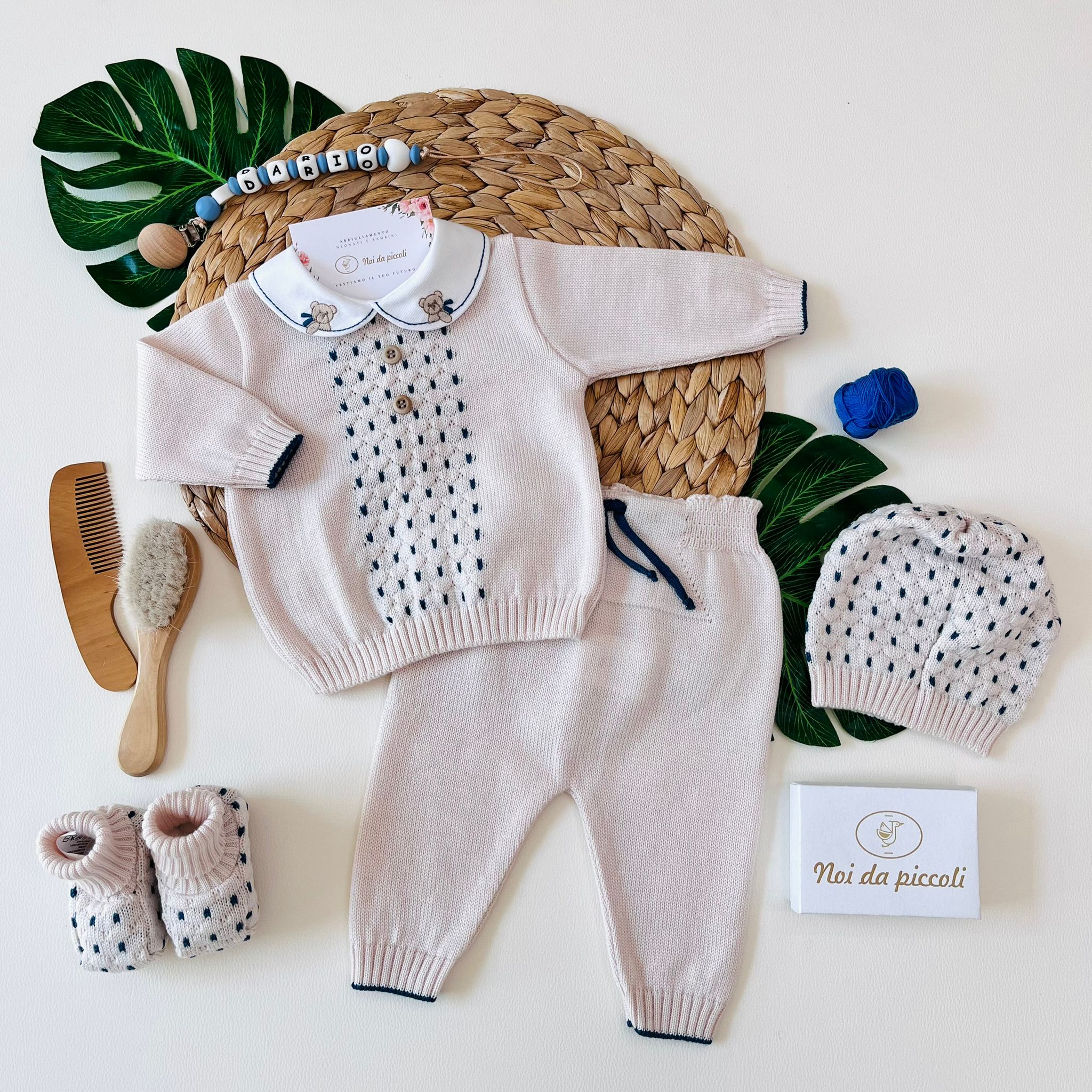 COMPLETO 2PZ CON PARURE 100% LANA NATURALBIO ZAFFIRO - Noi da piccoli