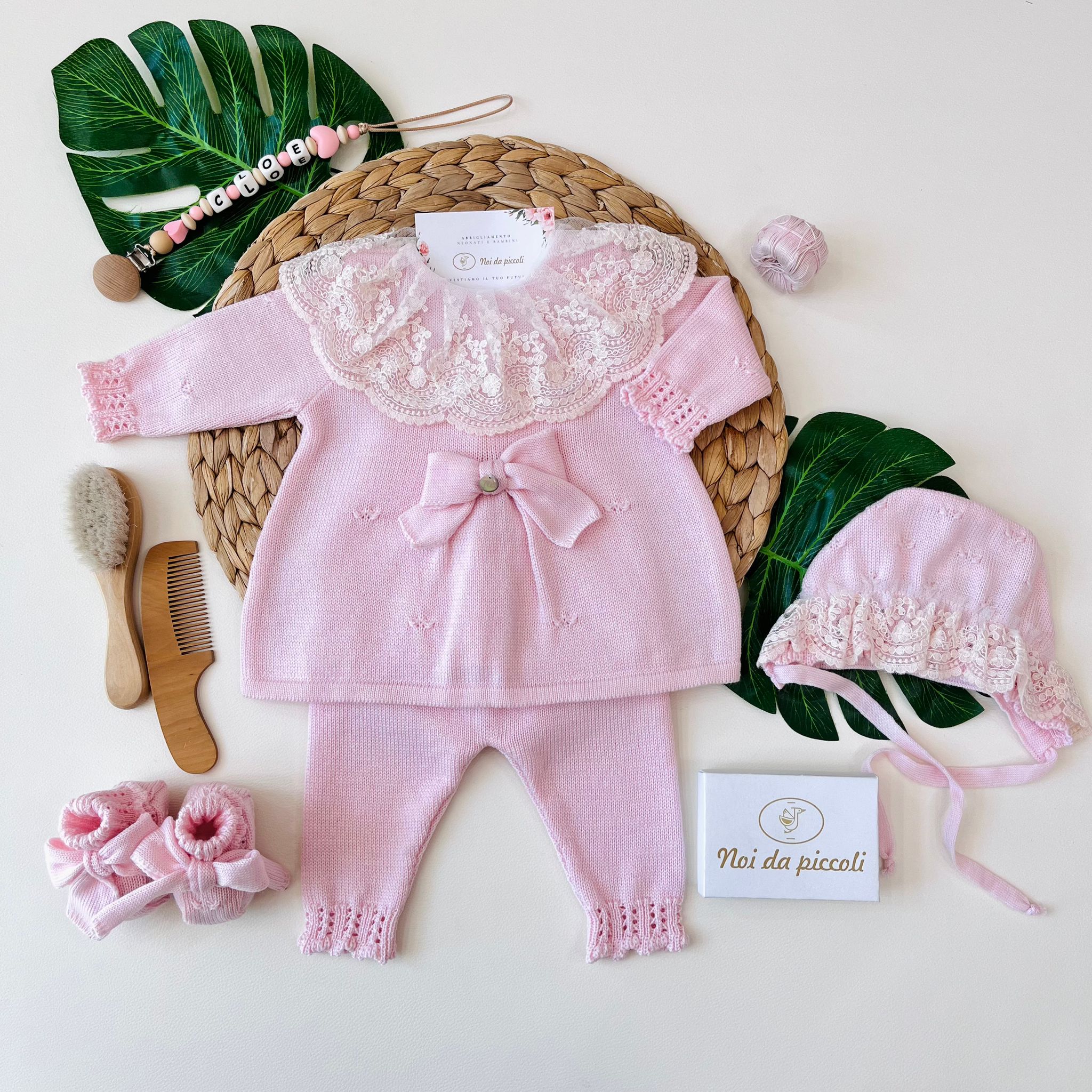 COMPLETO 2PZ CON PARURE 100% LANA ROSA - Noi da piccoli