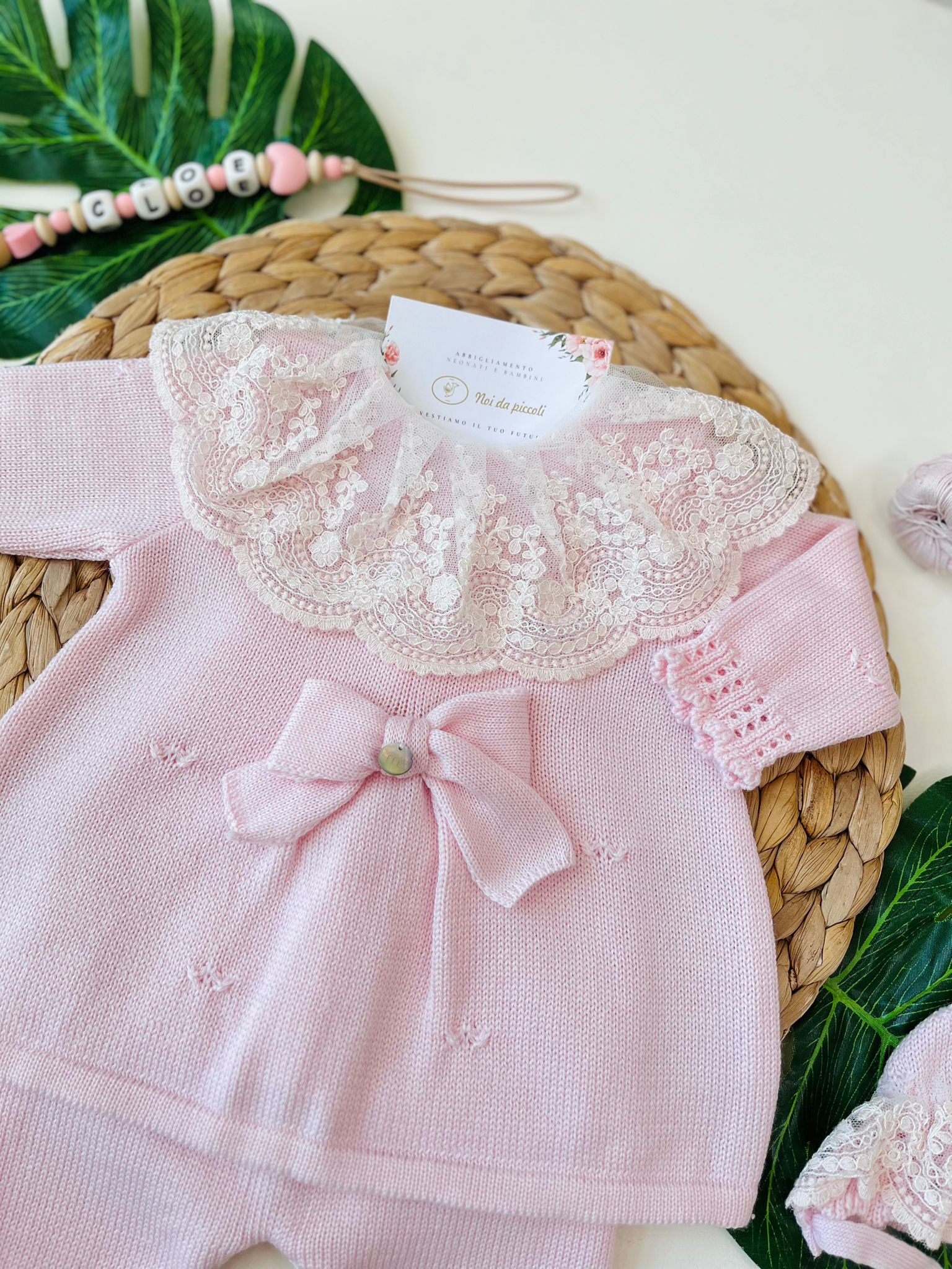 COMPLETO 2PZ CON PARURE 100% LANA ROSA - Noi da piccoli