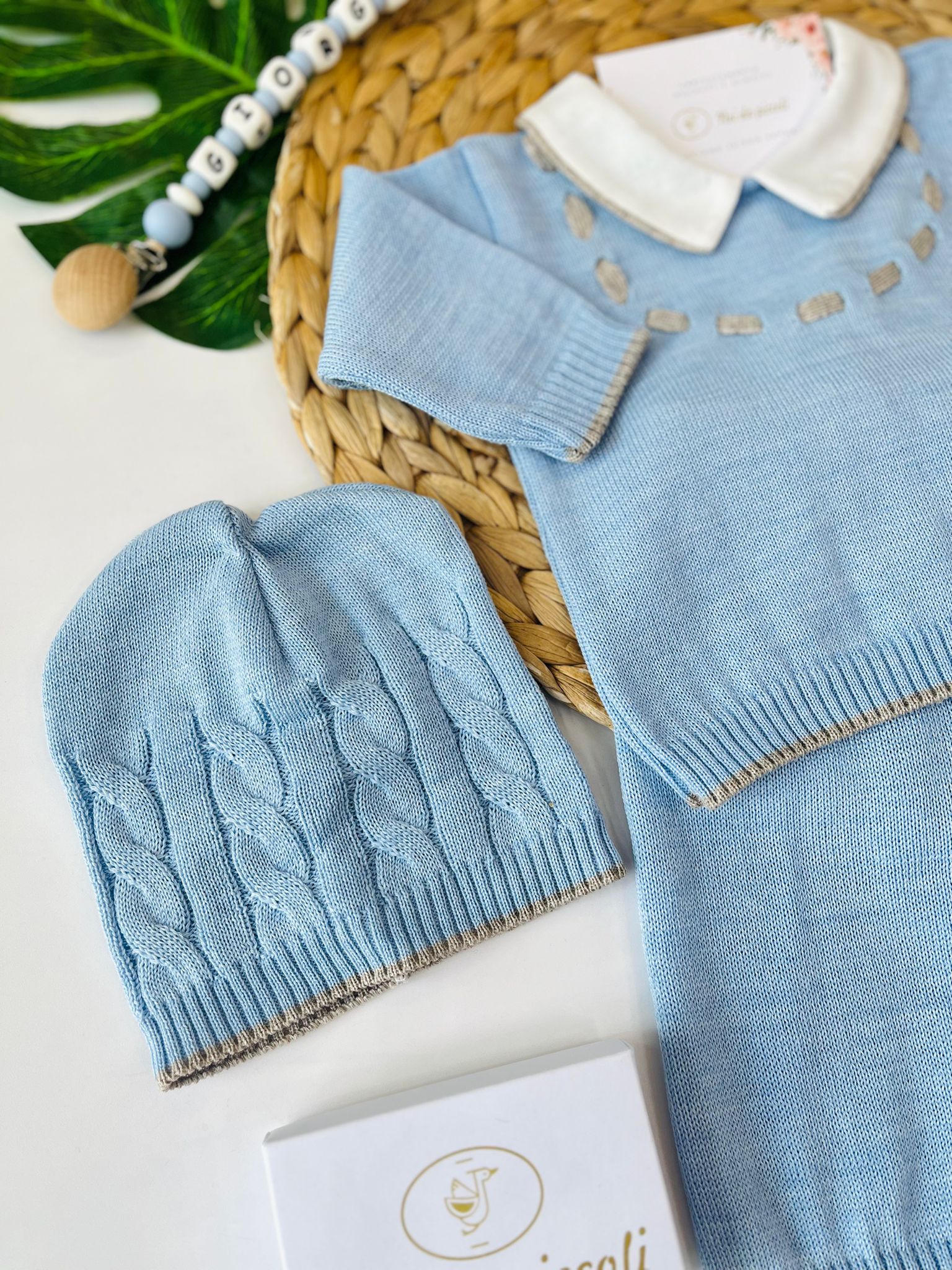 COMPLETO 2PZ CON PARURE FILATO CALDO CIELO TORTORA - Noi da piccoli