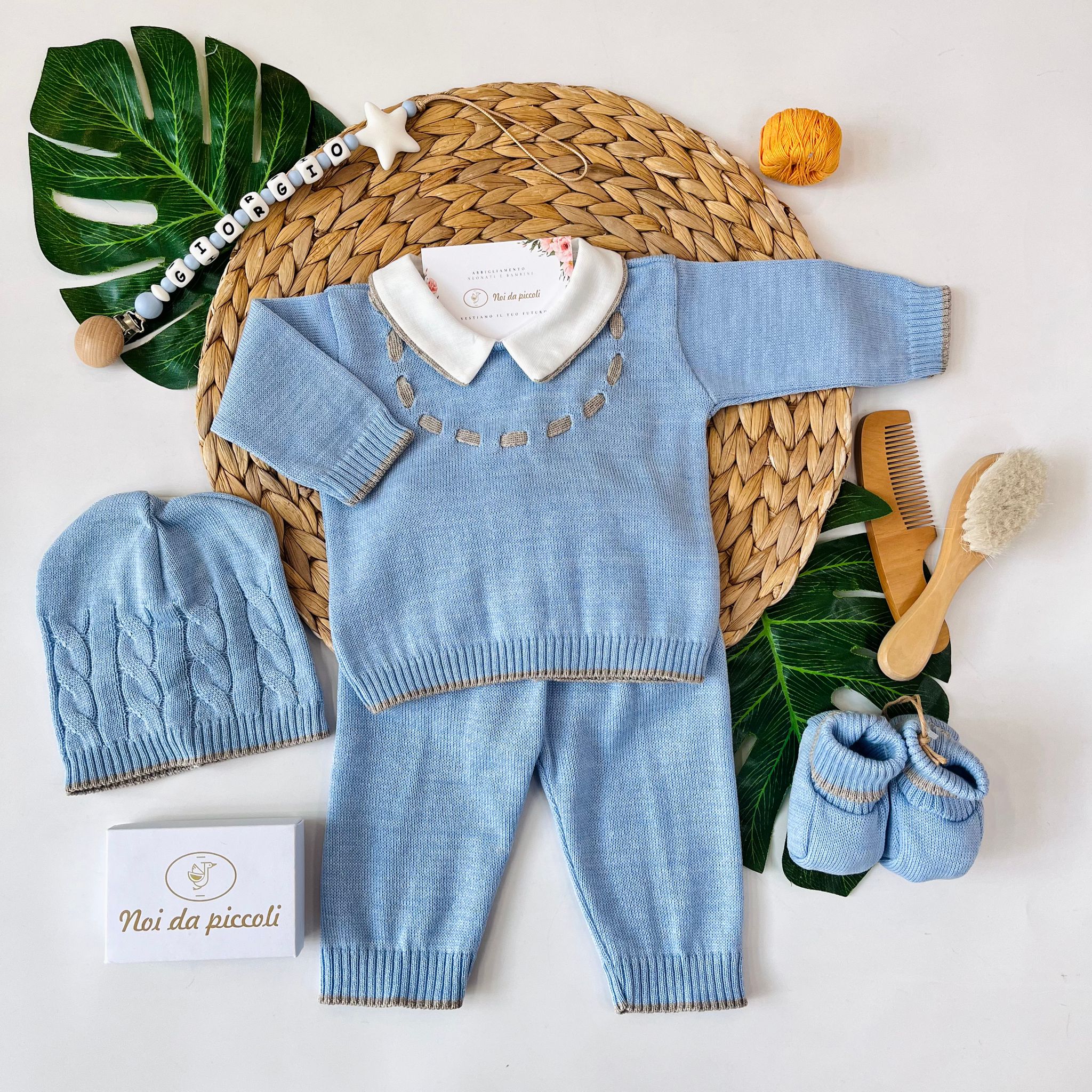 COMPLETO 2PZ CON PARURE FILATO CALDO CIELO TORTORA - Noi da piccoli