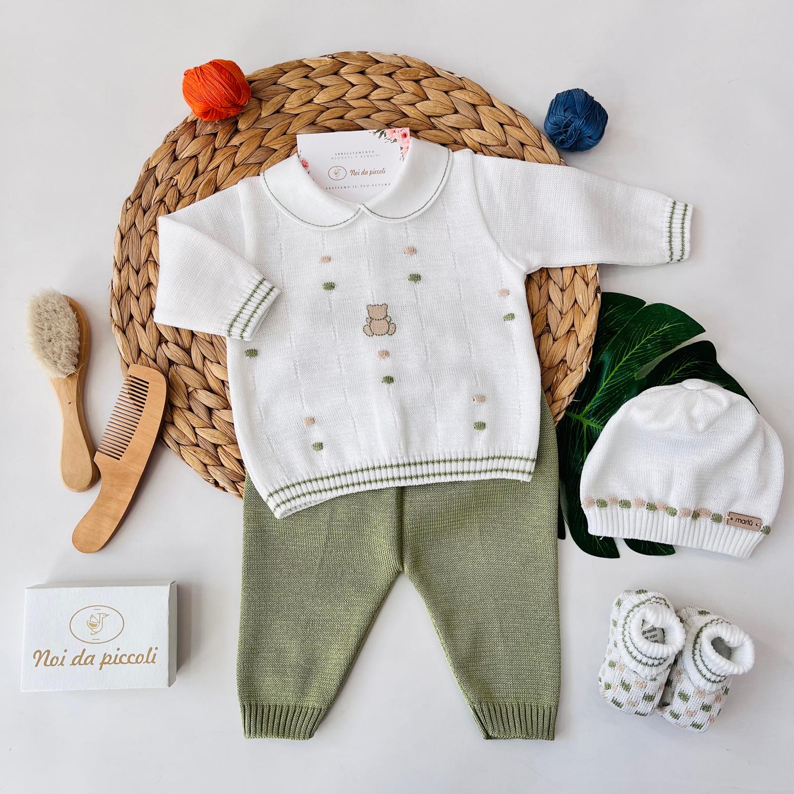 COMPLETO 2PZ CON PARURE POIS 100% FILO DI COTONE OLIVA SABBIA - Noi da piccoli