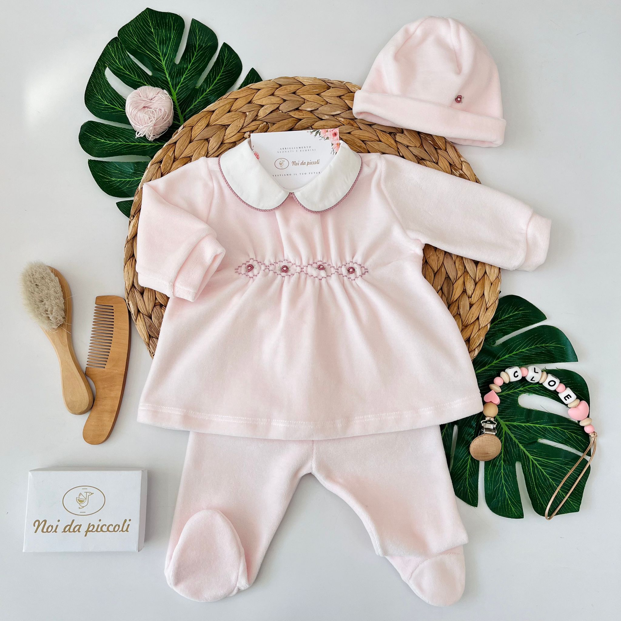 COMPLETO 2PZ CON ROSELLINE CINIGLIA ROSA - Noi da piccoli