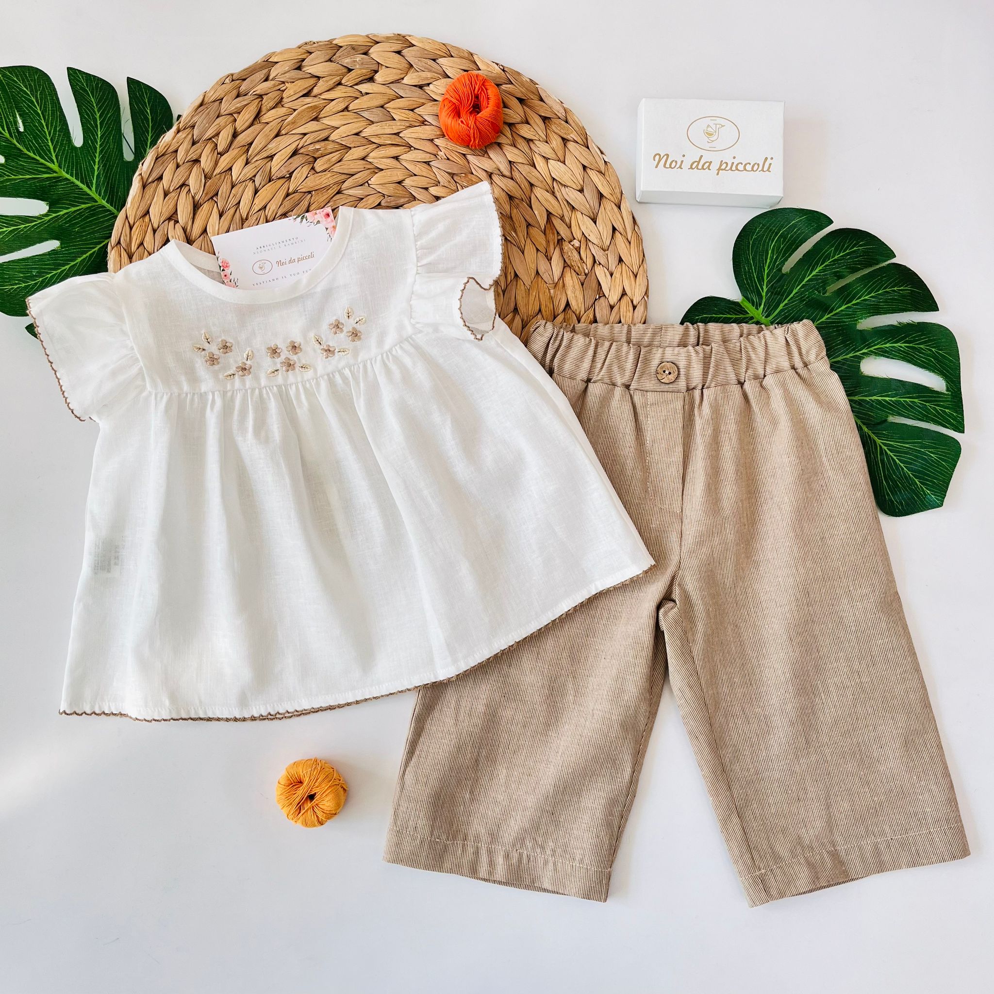 COMPLETO 2PZ COTONE E LINO BEIGE - Noi da piccoli