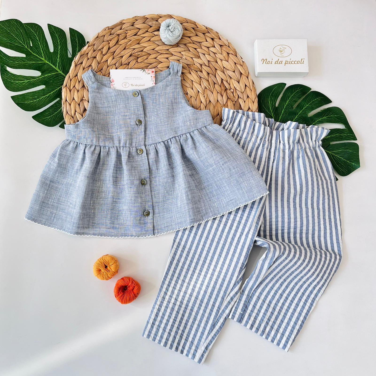 COMPLETO 2PZ COTONE E LINO BLU - Noi da piccoli