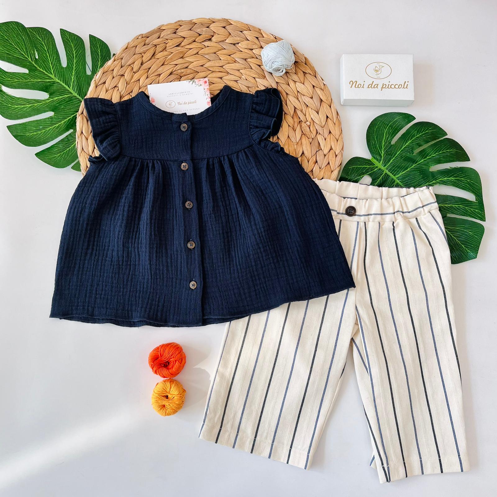 COMPLETO 2PZ COTONE E MUSSOLA BLU - Noi da piccoli