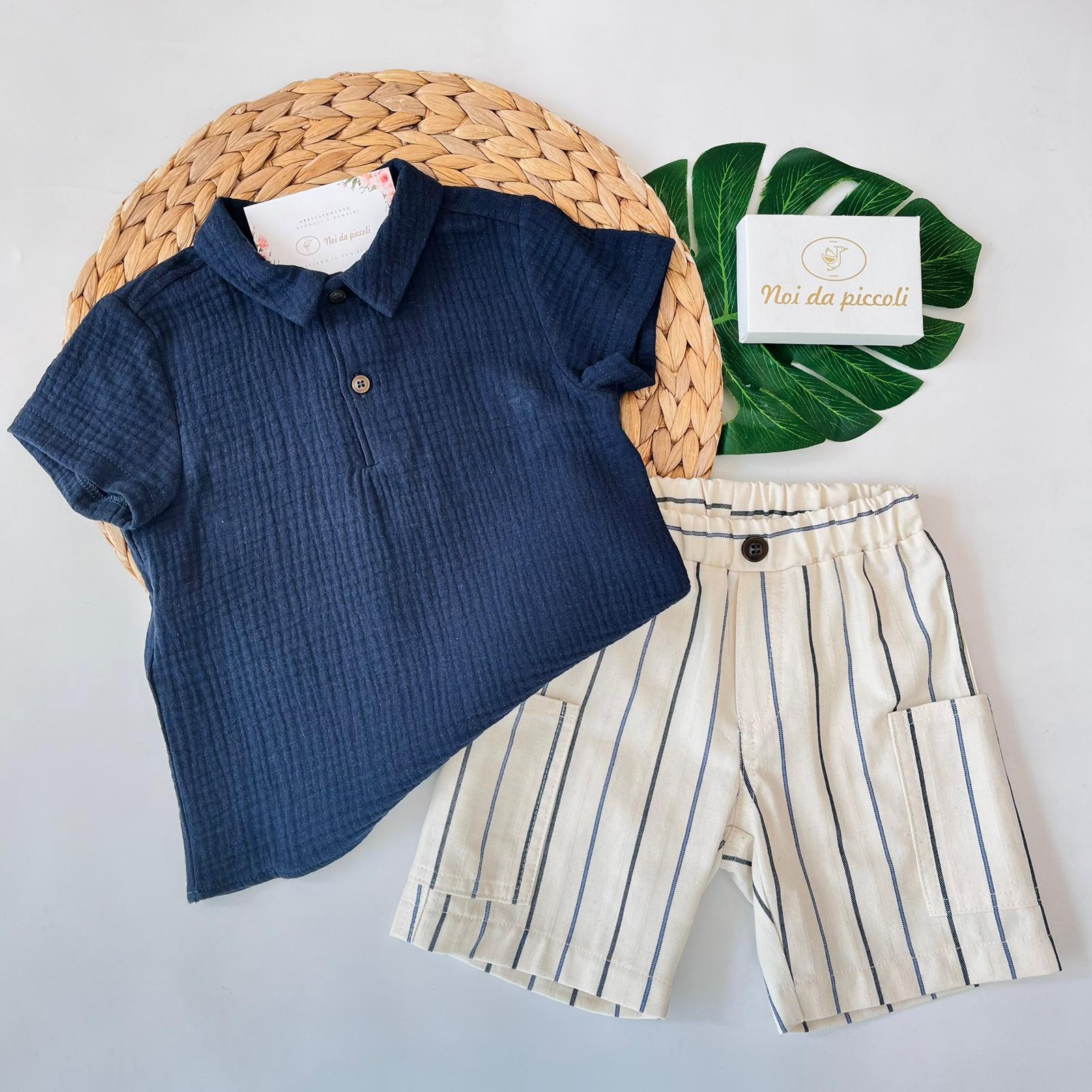 COMPLETO 2PZ COTONE E MUSSOLA BLU - Noi da piccoli