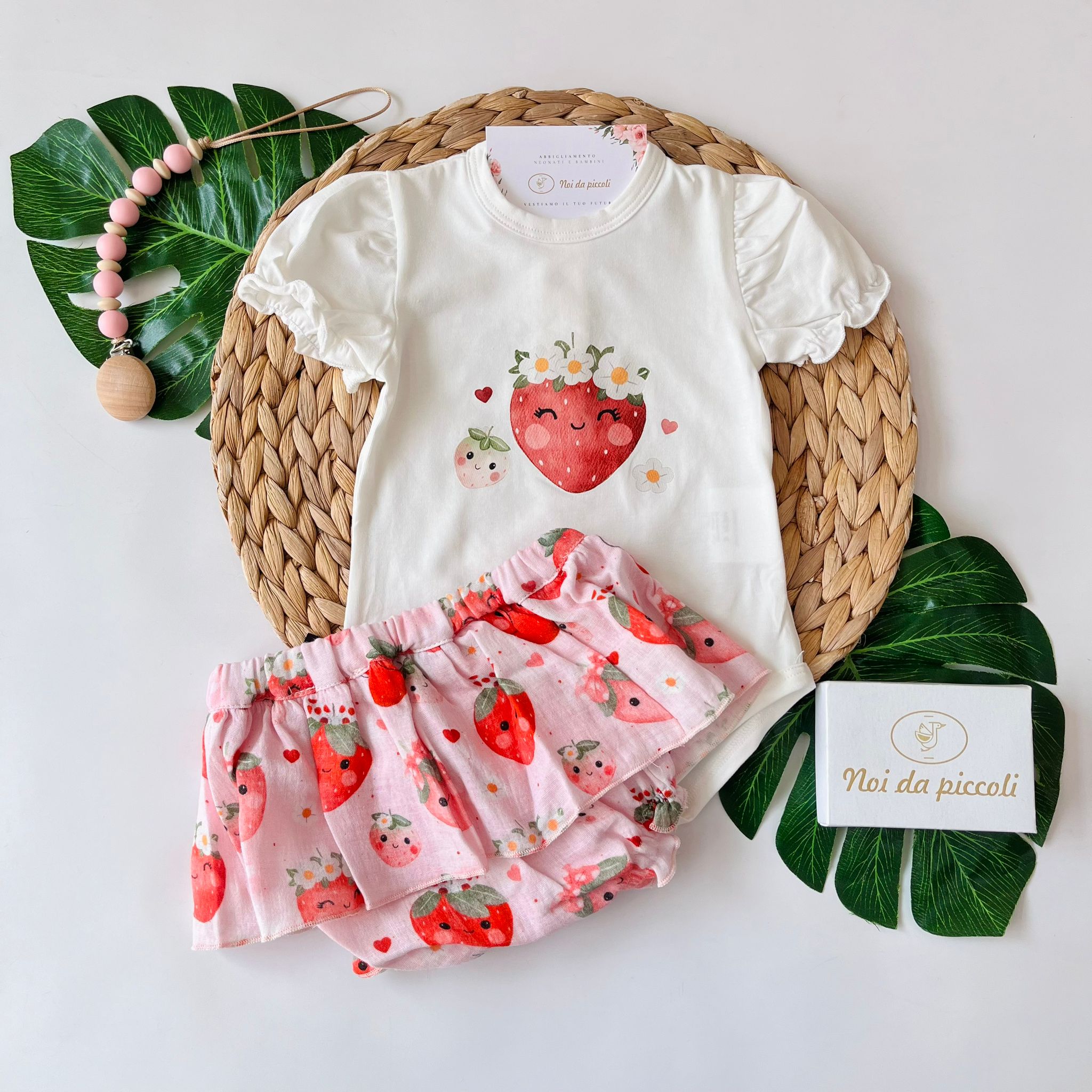 COMPLETO 2PZ COTONE E MUSSOLA ROSA FRAGOLA - Noi da piccoli