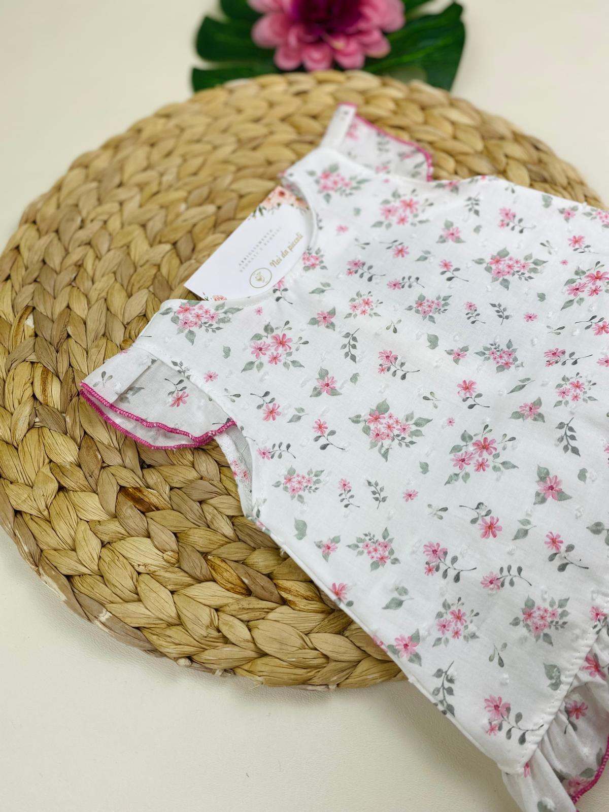 COMPLETO 2PZ COTONE FIORELLINI VERDE E ROSA - Noi da piccoli