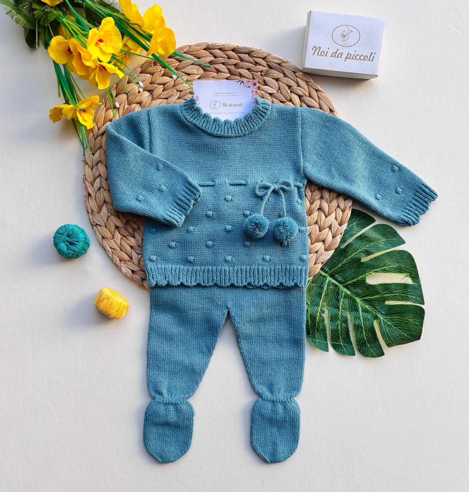 COMPLETO 2PZ DOLCE PONPOM FILATO CALDO VERDE - Noi da piccoli