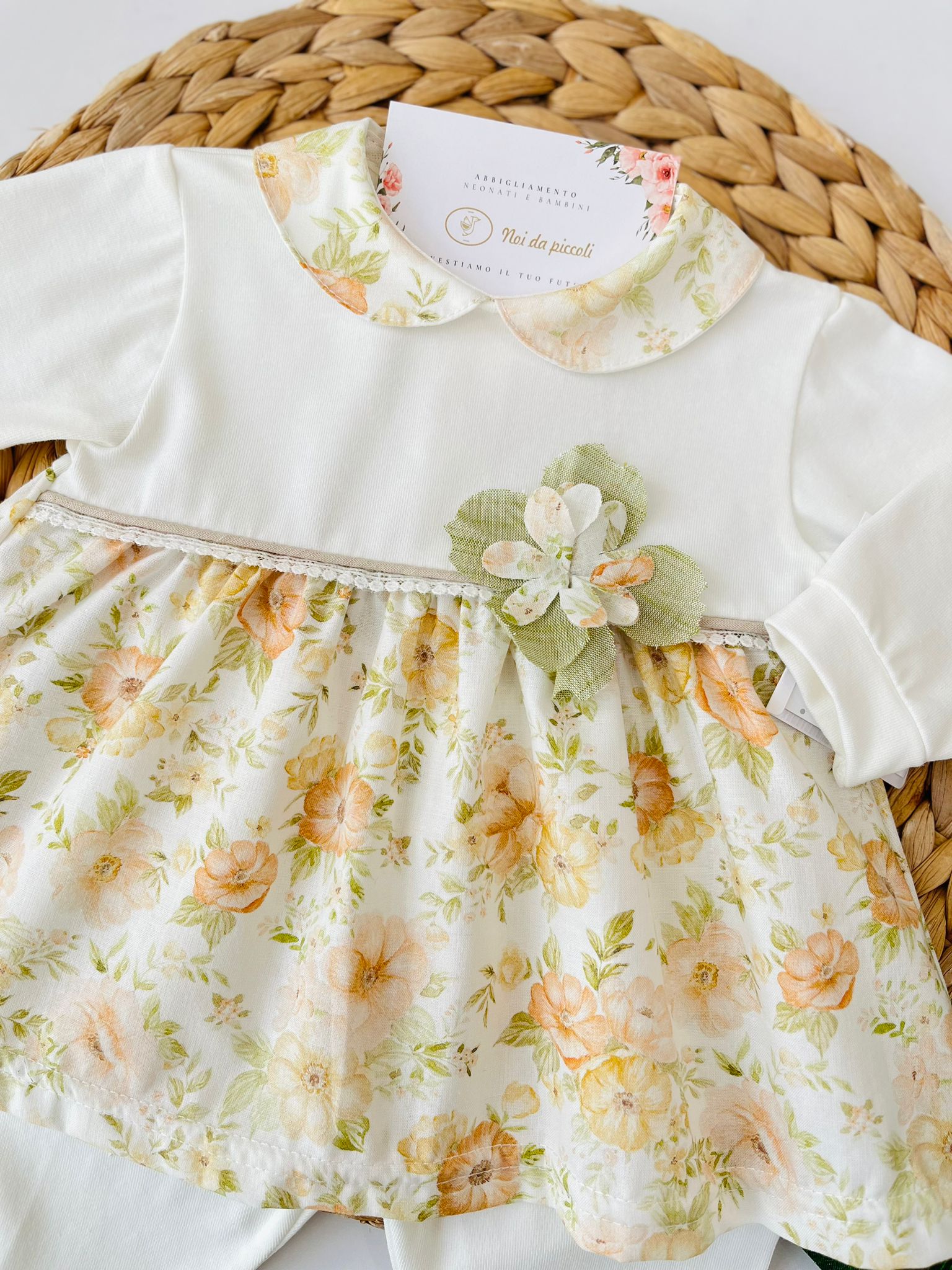 COMPLETO 2PZ FIORI 100 % COTONE BIANCO - Noi da piccoli