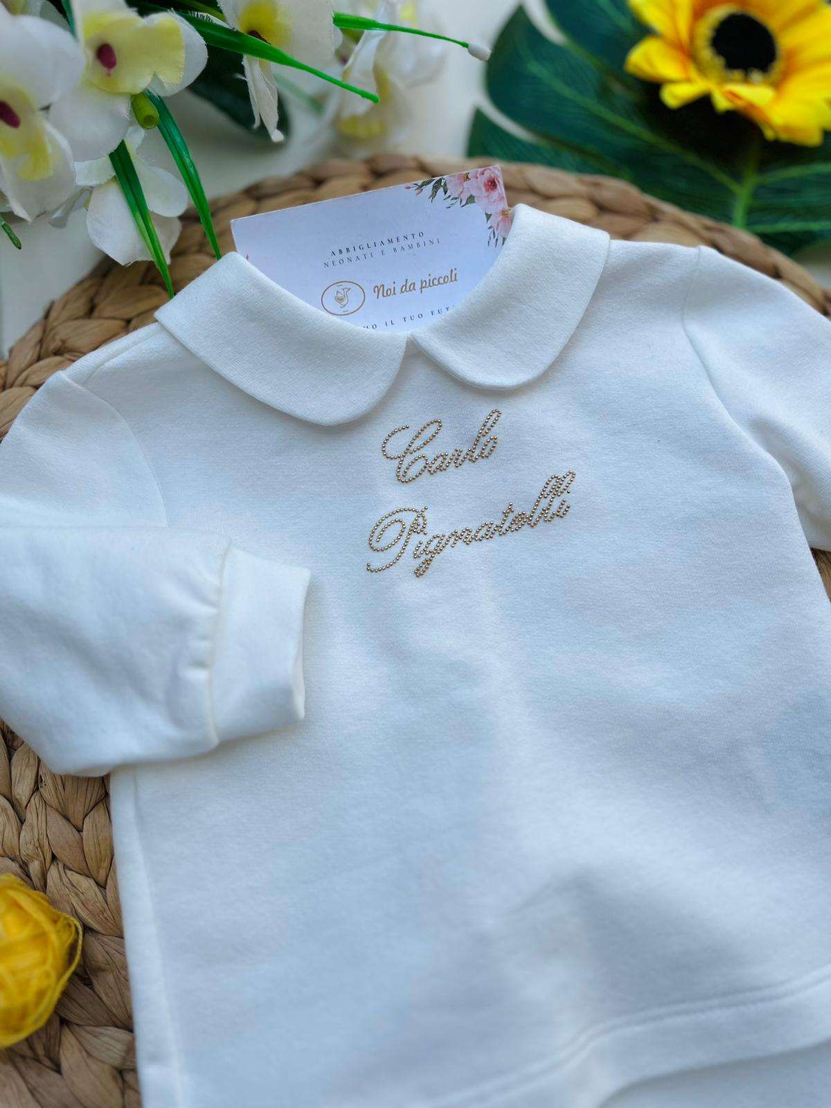 COMPLETO 2PZ IN CALDO COTONE BIANCO CON LOGO ORO - Noi da piccoli