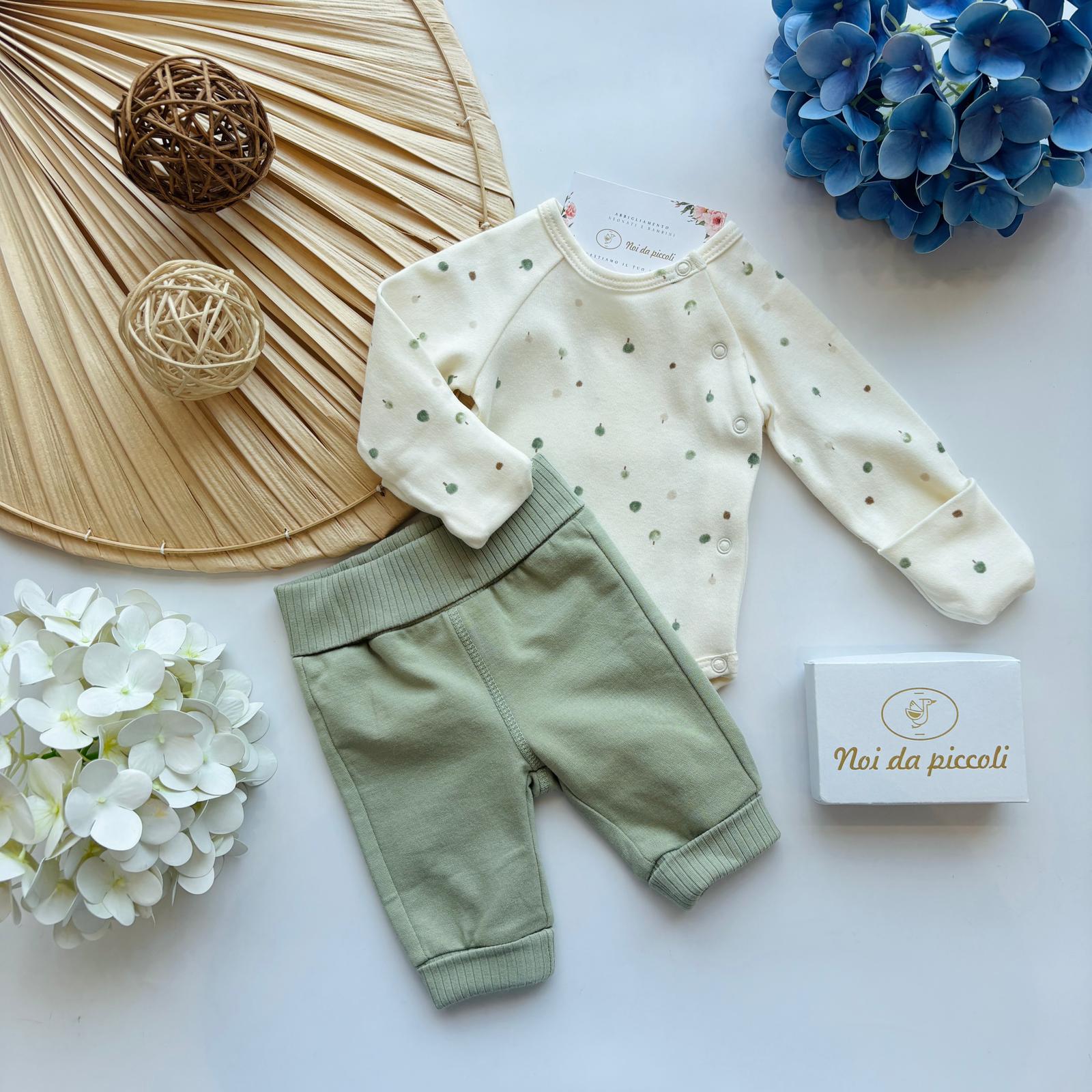 COMPLETO 2PZ IN CALDO COTONE PANNA SALVIA - Noi da piccoli
