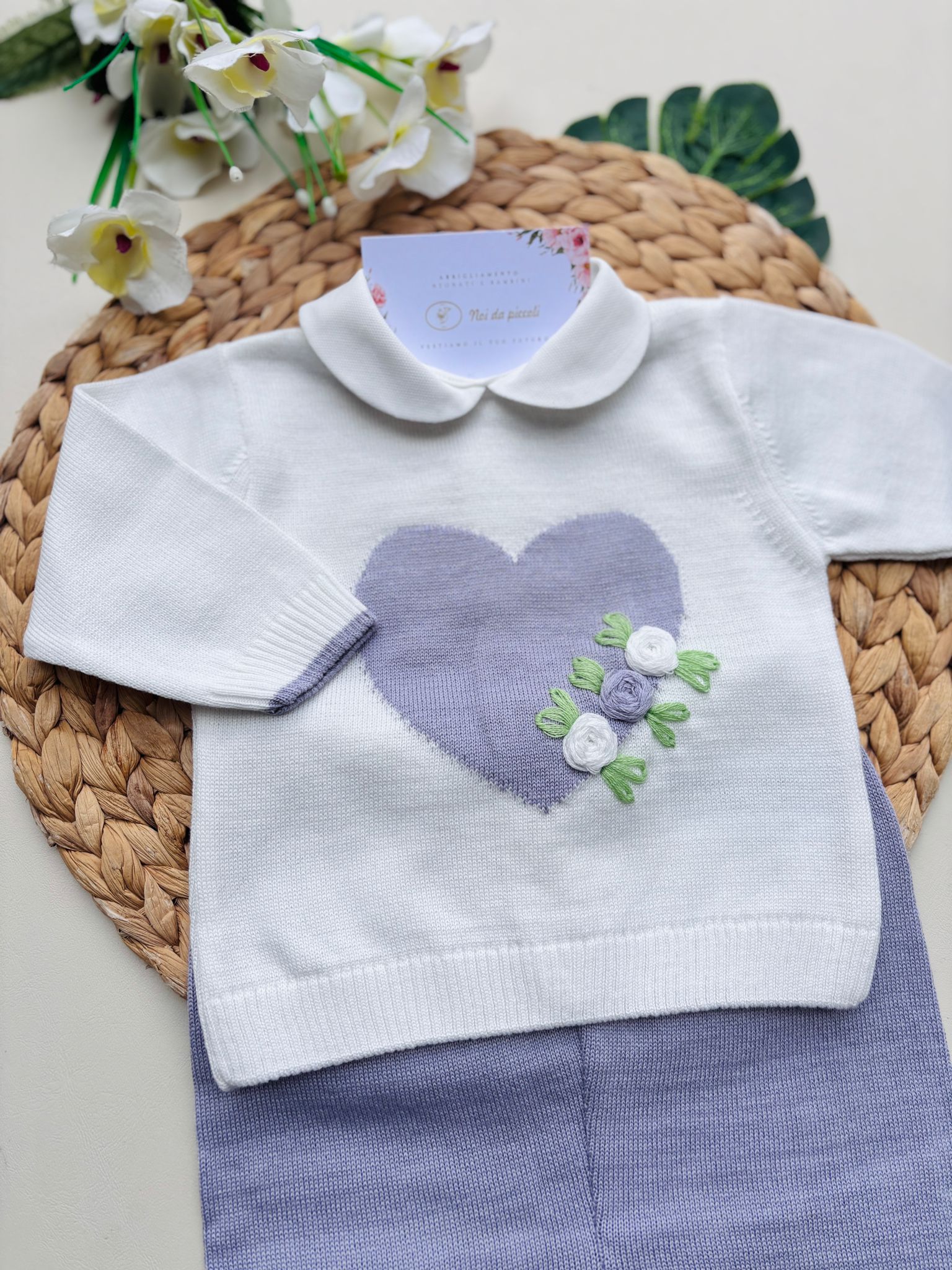 COMPLETO 2PZ IN FILO LILLA E BIANCO CUORE - Noi da piccoli