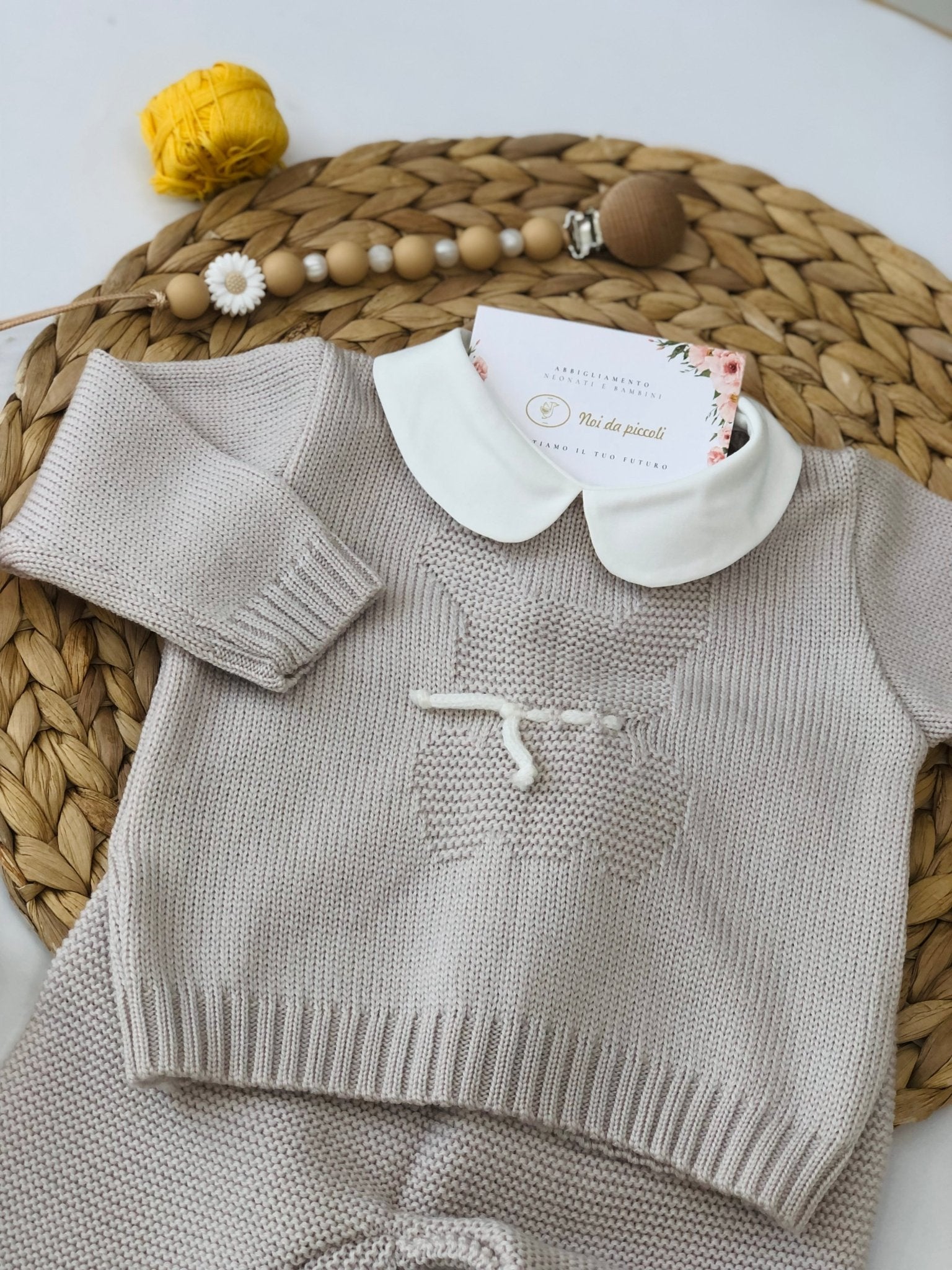 COMPLETO 2PZ IN LANA MERINO EXTRAFINE BEIGE PANNA - Noi da piccoli