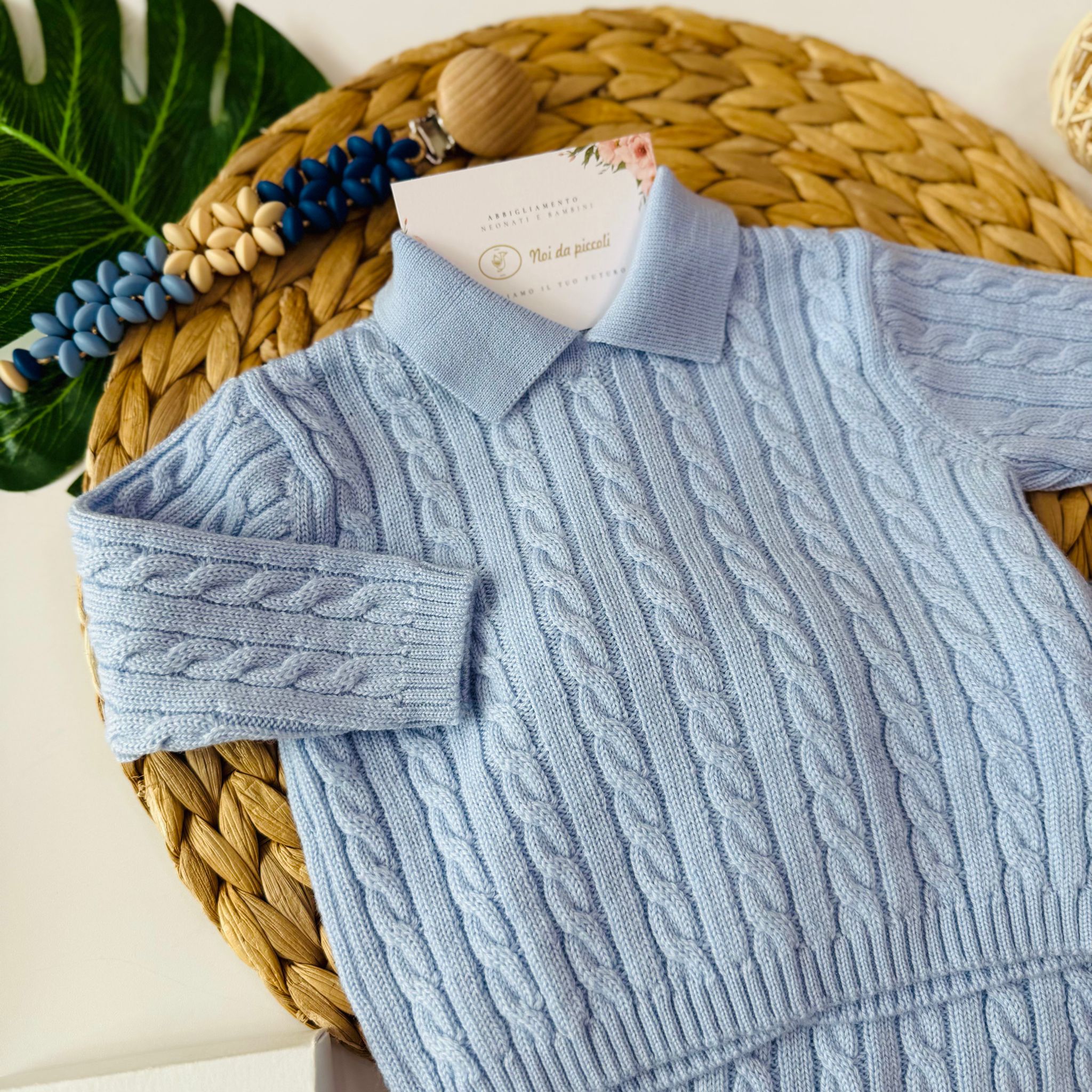 COMPLETO 2PZ INTRECCIO 100% LANA CELESTE - Noi da piccoli