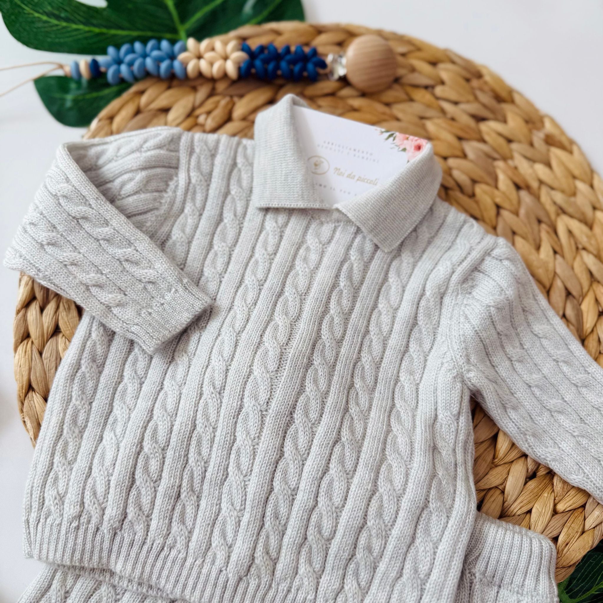 COMPLETO 2PZ INTRECCIO 100% LANA NEVE - Noi da piccoli