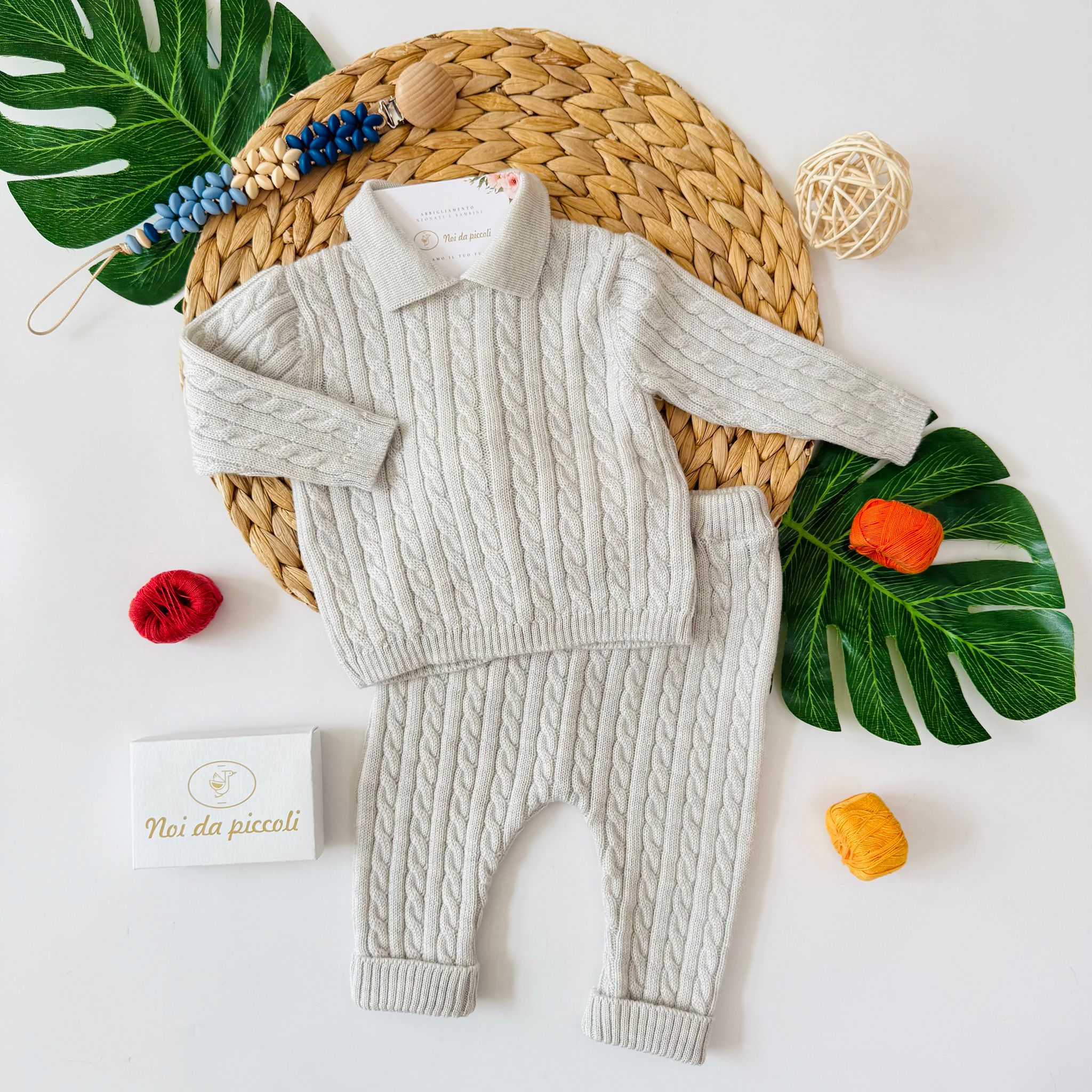 COMPLETO 2PZ INTRECCIO 100% LANA NEVE - Noi da piccoli