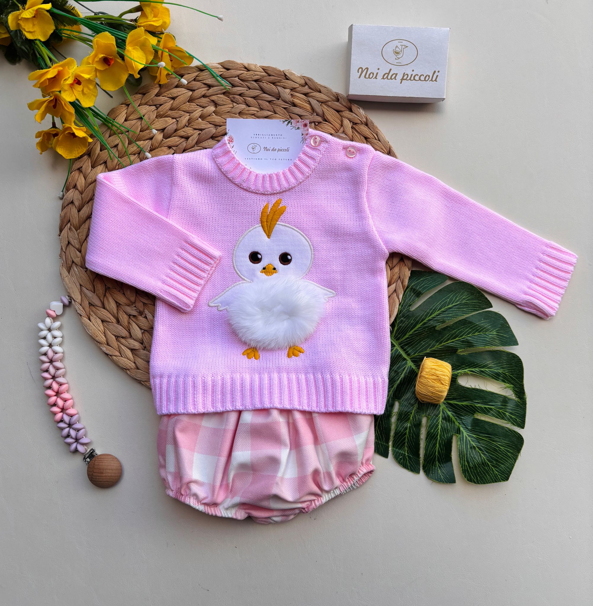 COMPLETO 2PZ POLLITO FILATO CALDO ROSA - Noi da piccoli