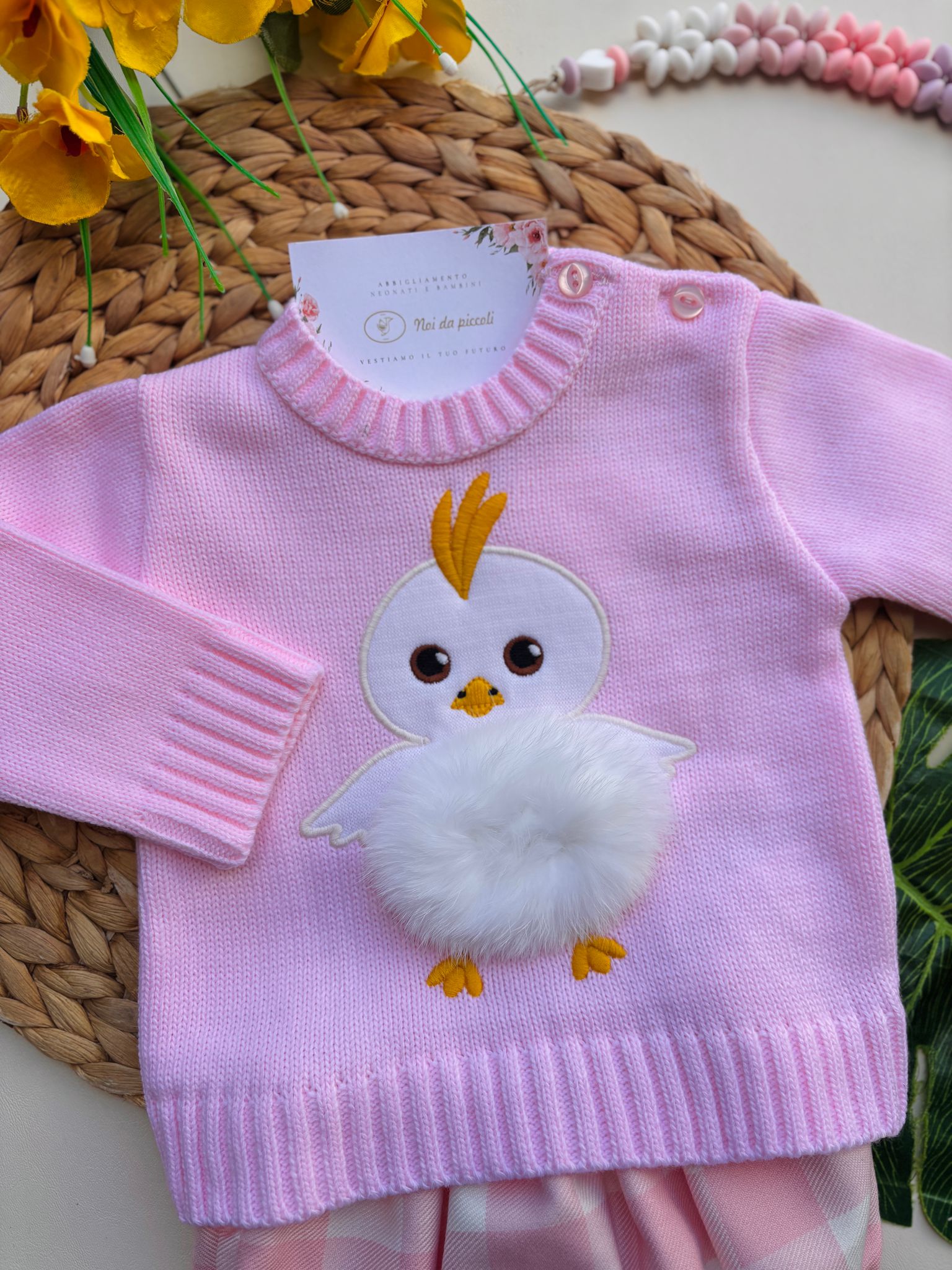 COMPLETO 2PZ POLLITO FILATO CALDO ROSA - Noi da piccoli