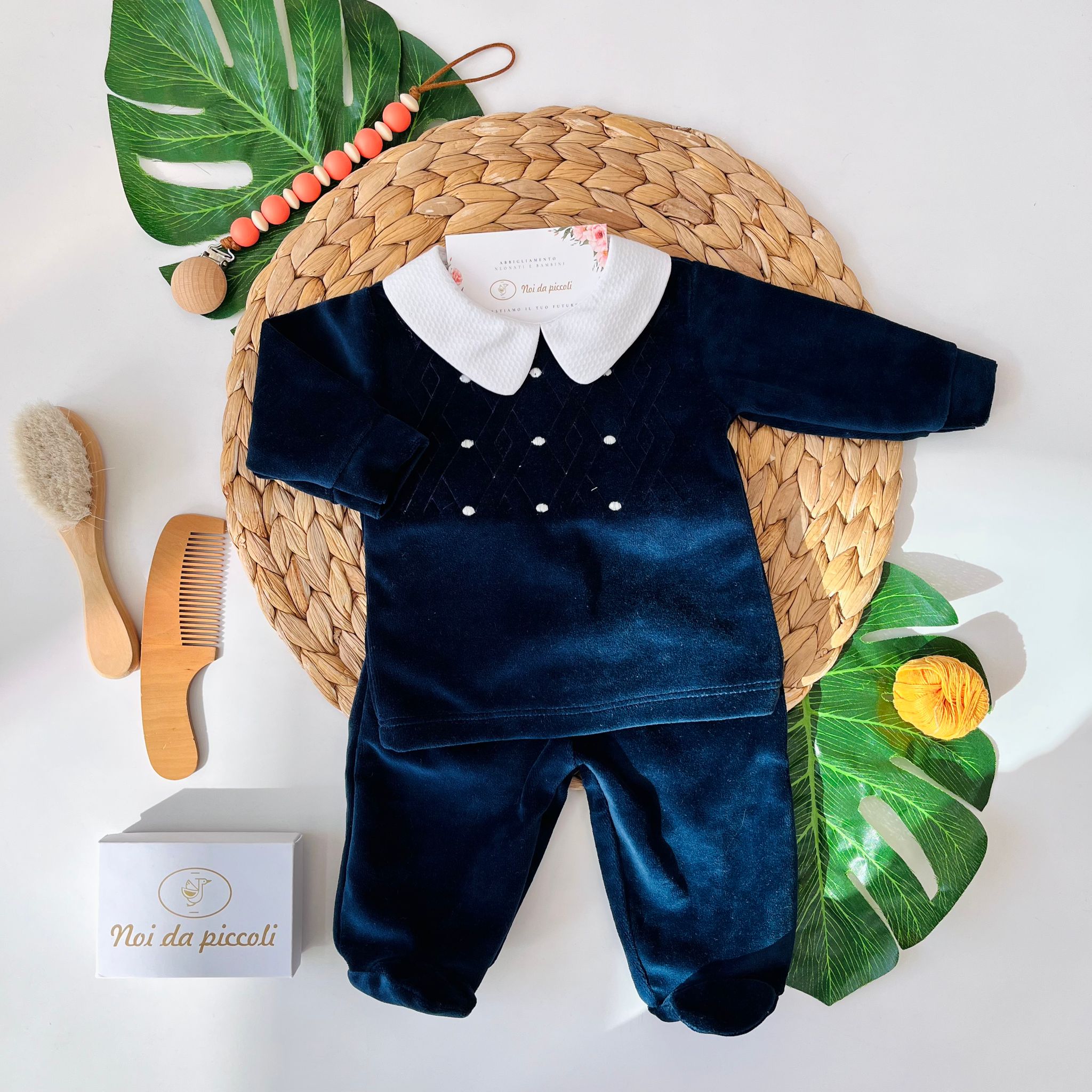 COMPLETO 2PZ ROMBI E POIS CINIGLIA BLU - Noi da piccoli