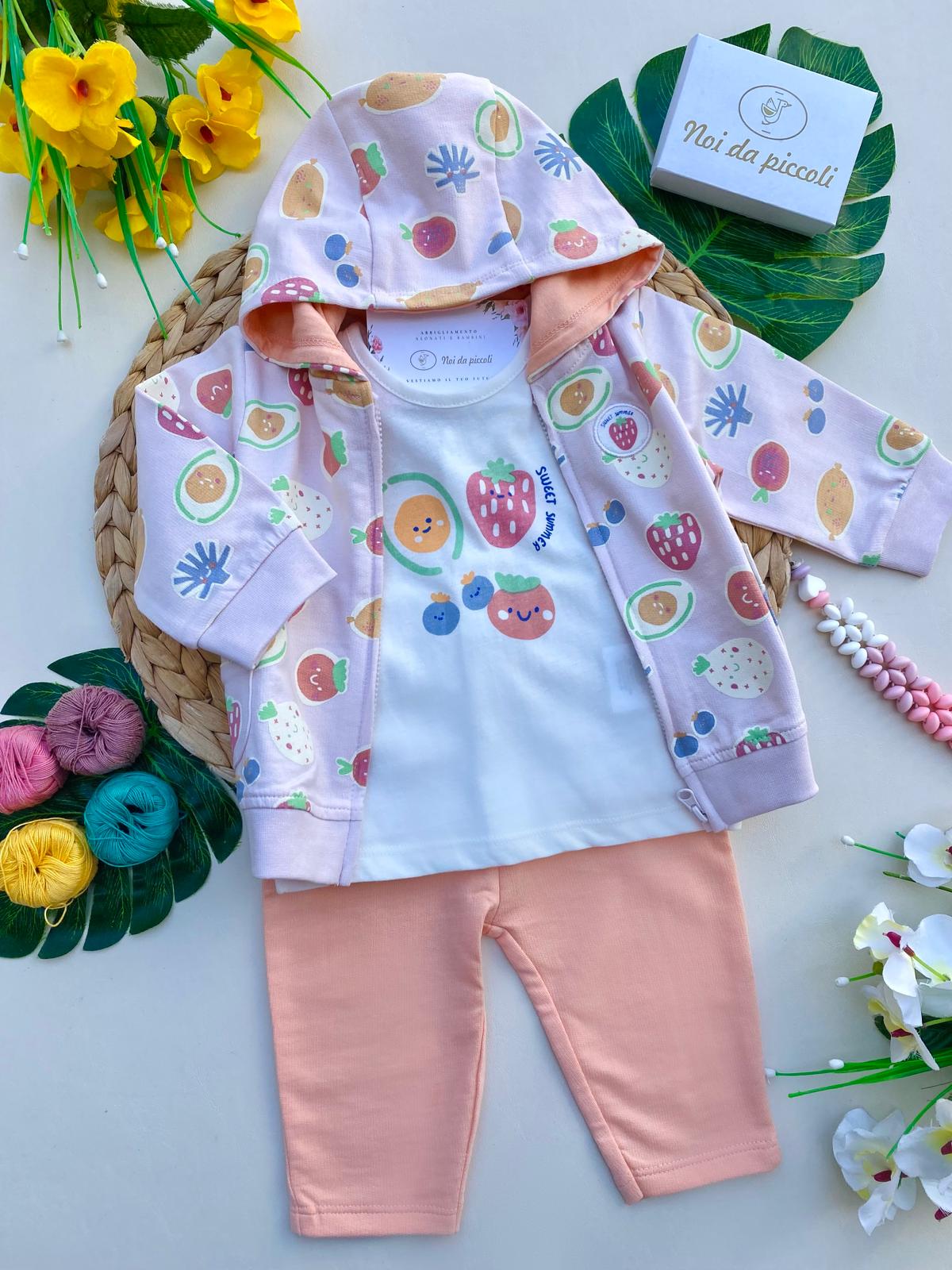 completo 3 pz 100 % COTONE ROSA - Noi da piccoli