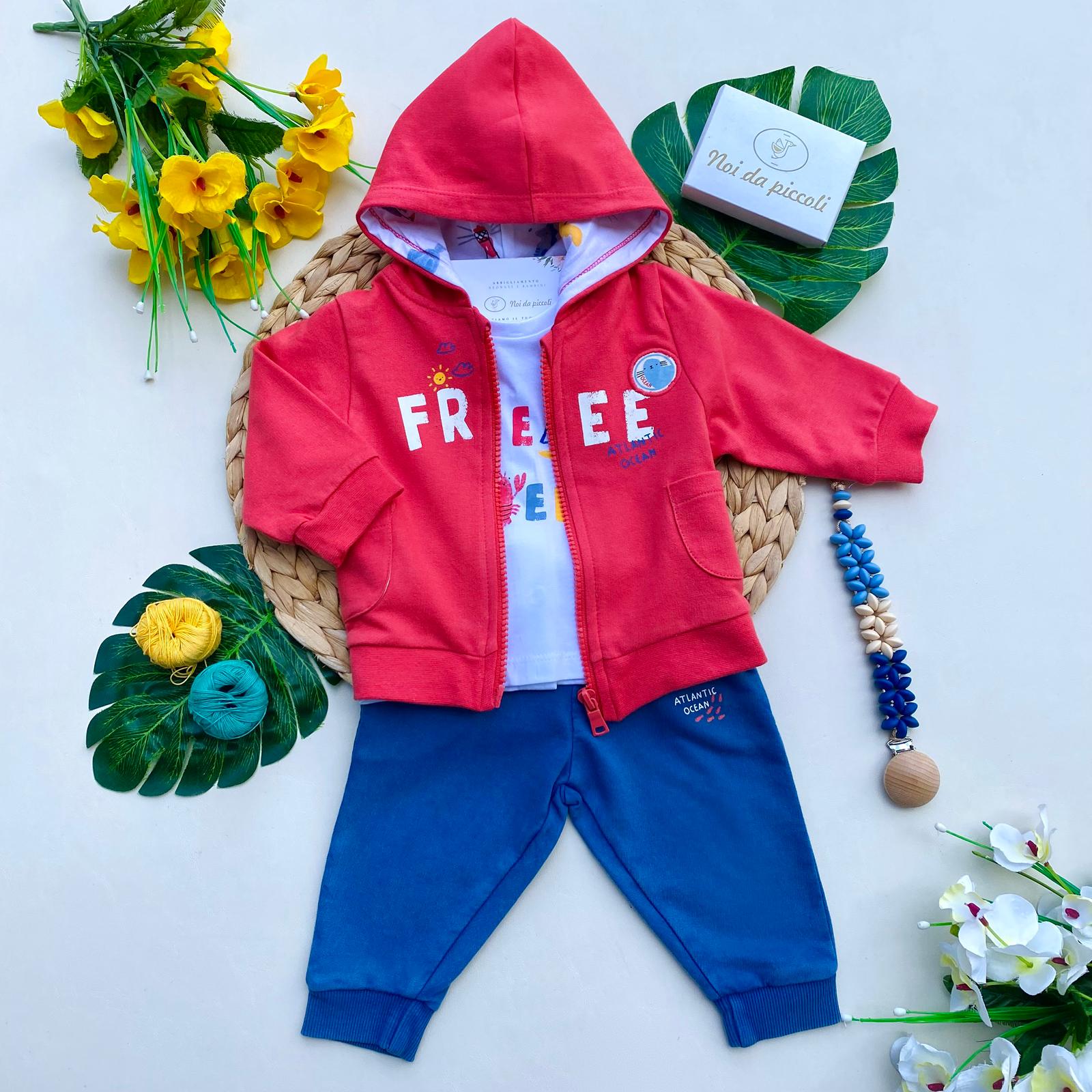 completo 3 pz 100 % COTONE Rosso - Noi da piccoli