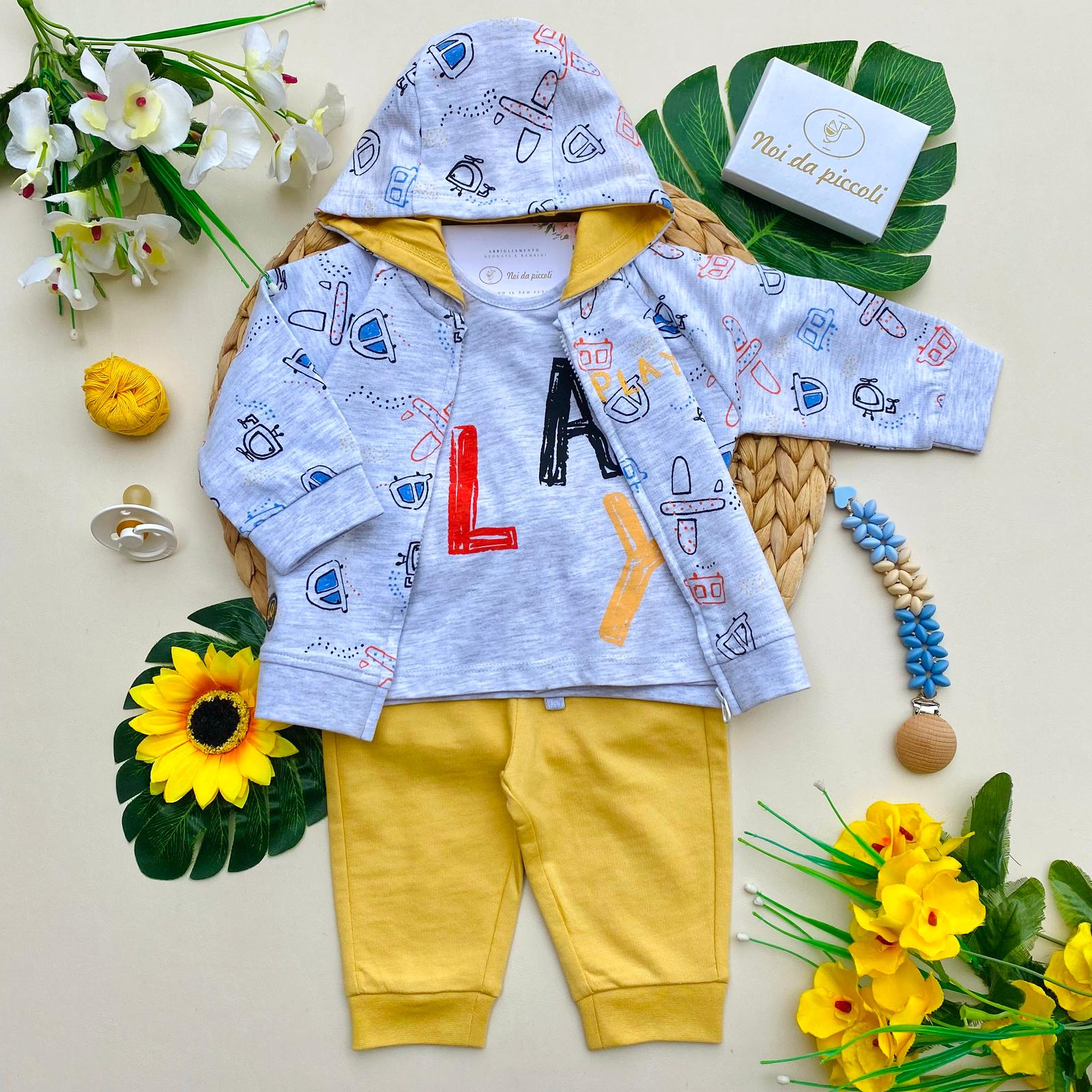 completo 3 pz 100 % COTONE Senape - Noi da piccoli