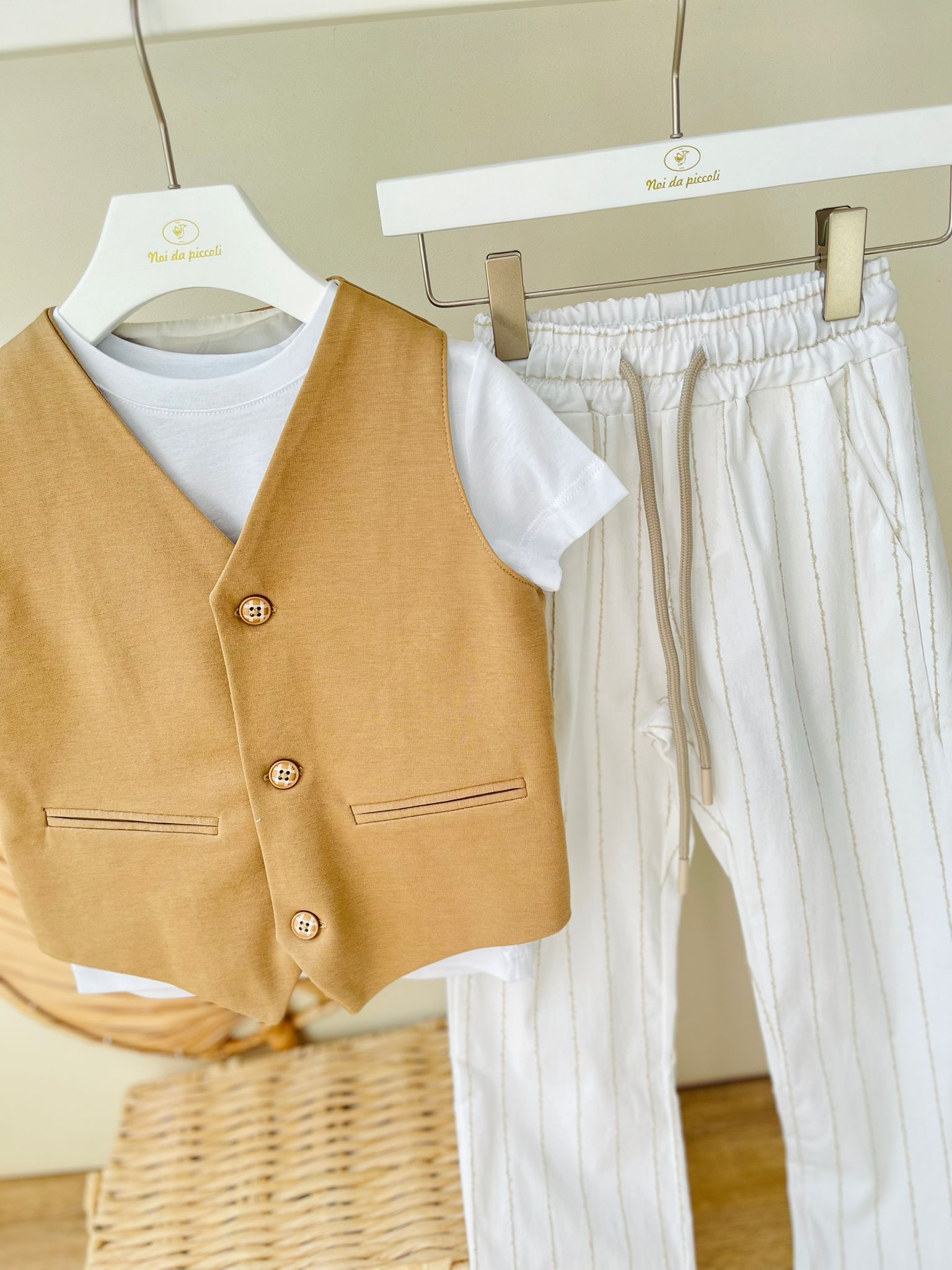 COMPLETO 3 PZ A RIGHE CAMMELLO - Noi da piccoli