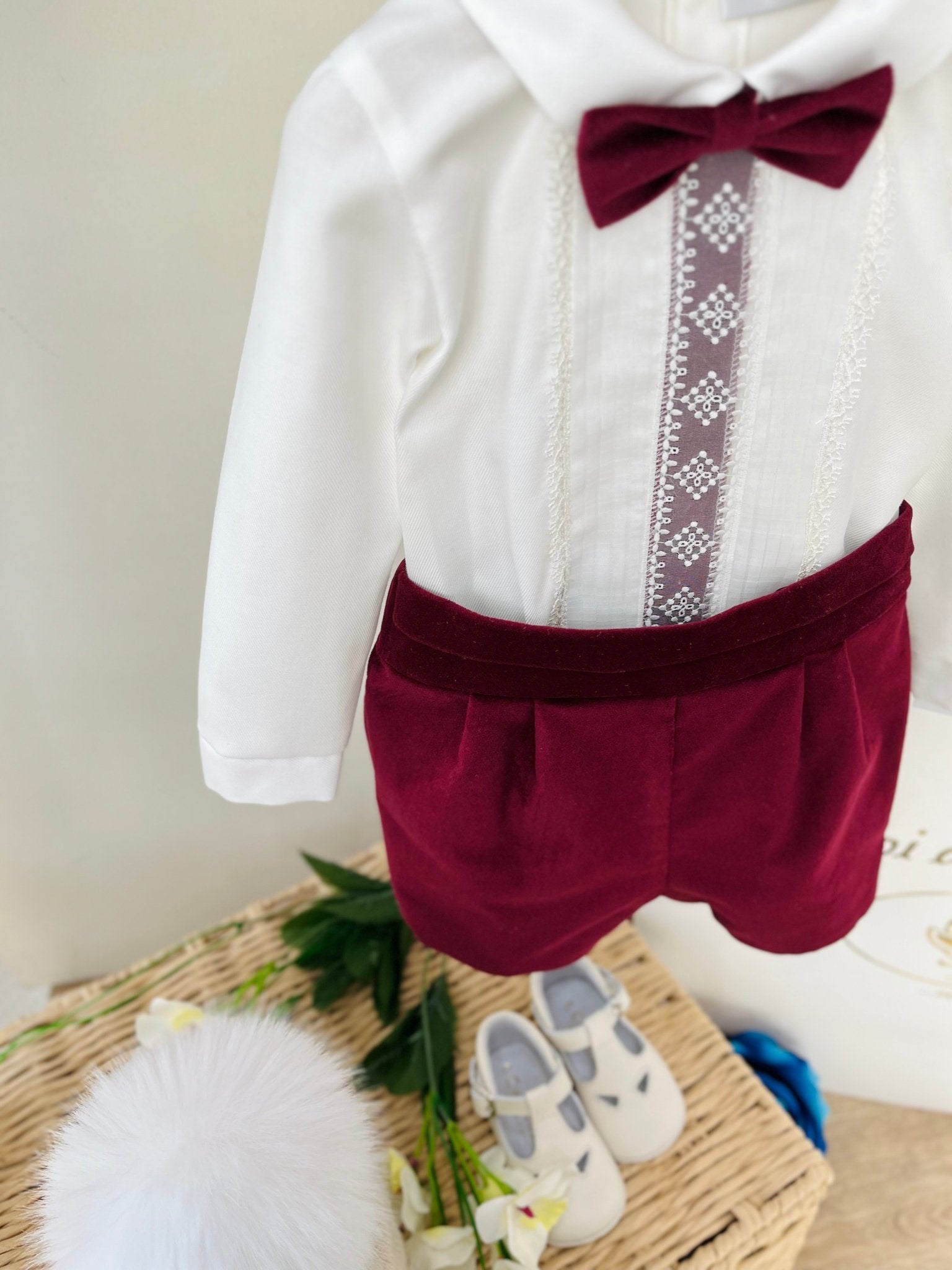 COMPLETO 3 PZ BORDEAUX E PIZZO VELLUTINO - Noi da piccoli