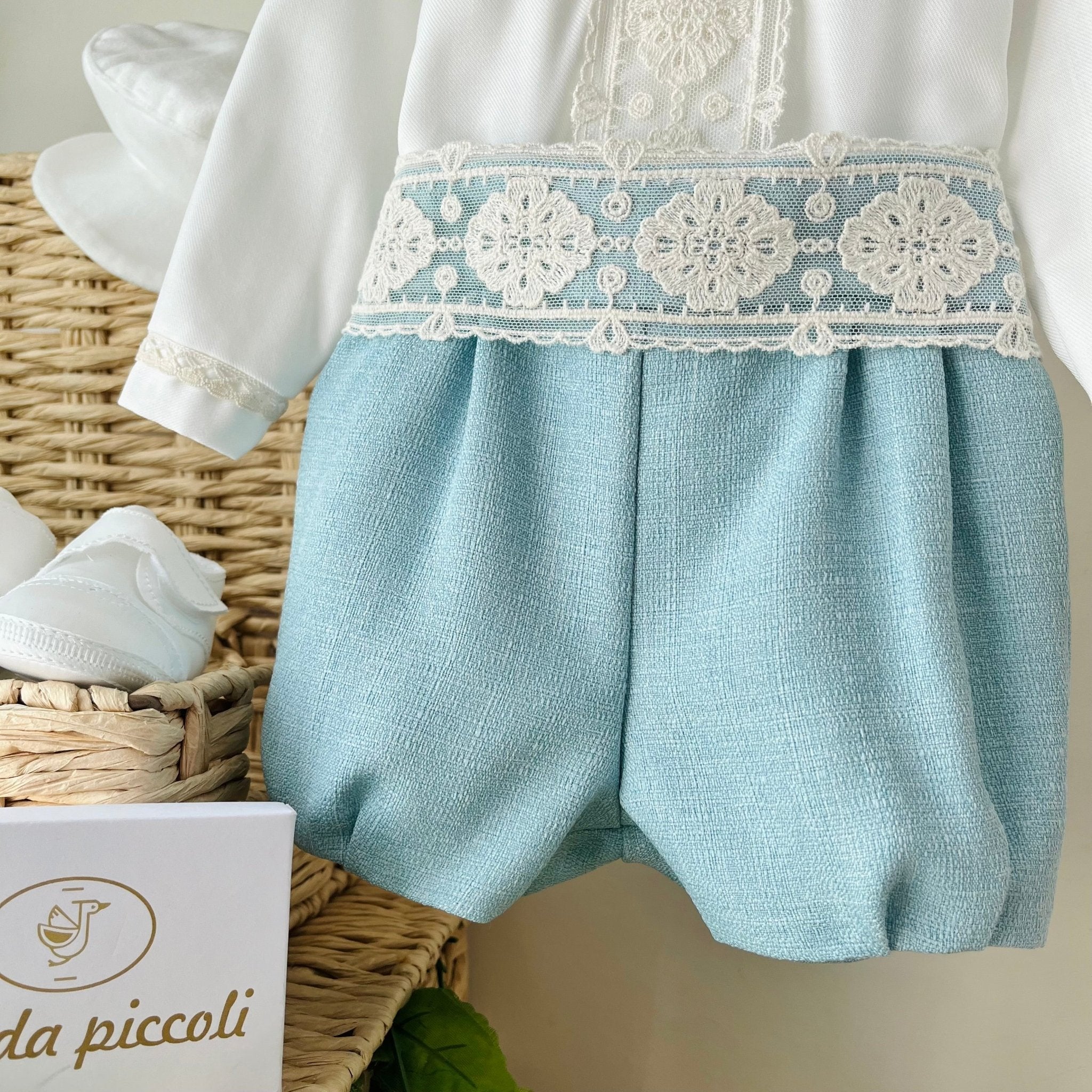 COMPLETO 3 PZ CELESTE E PIZZO AVORIO - Noi da piccoli