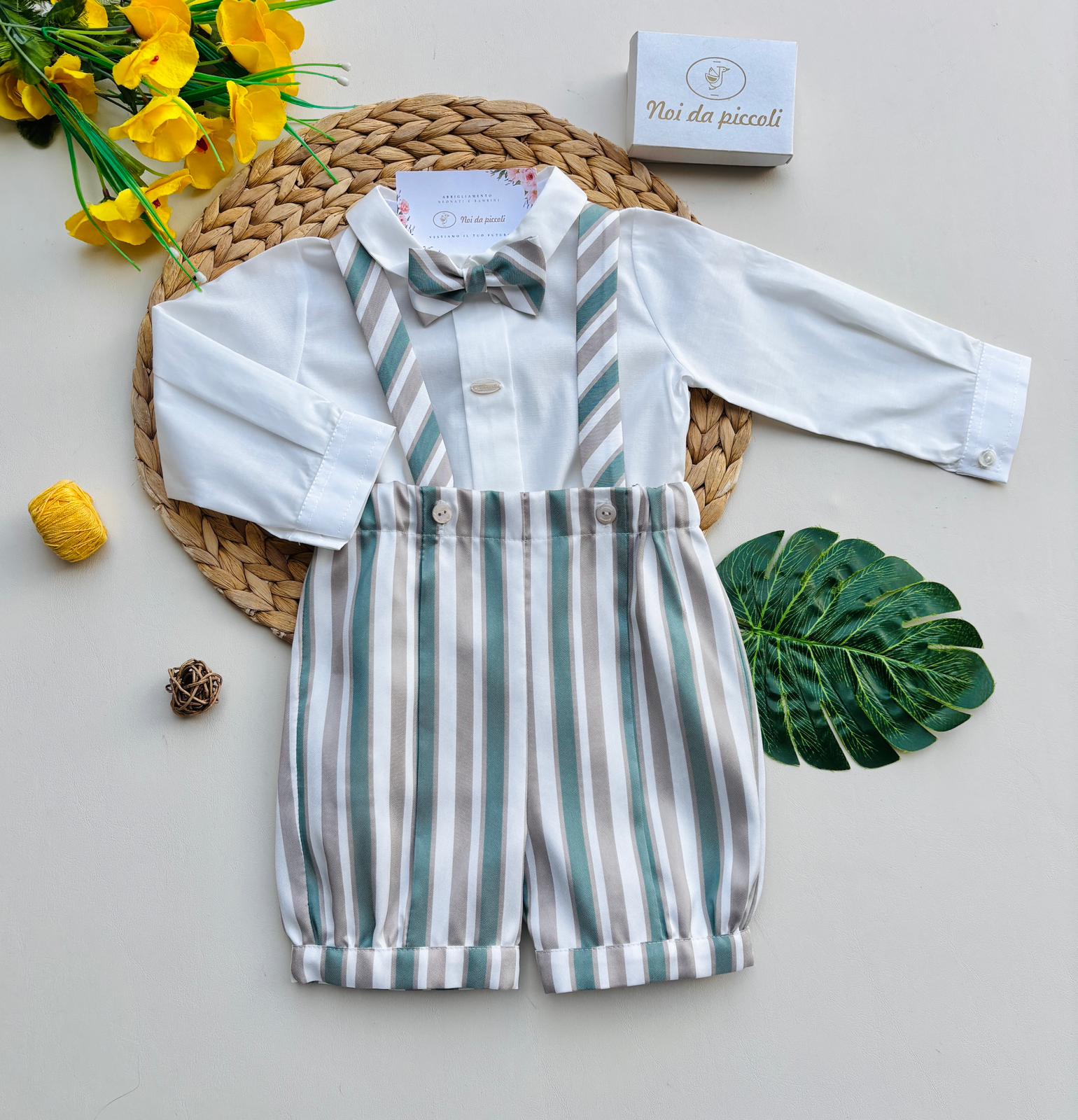 COMPLETO 3 PZ CERIMONIALE BIANCO VERDE - Noi da piccoli