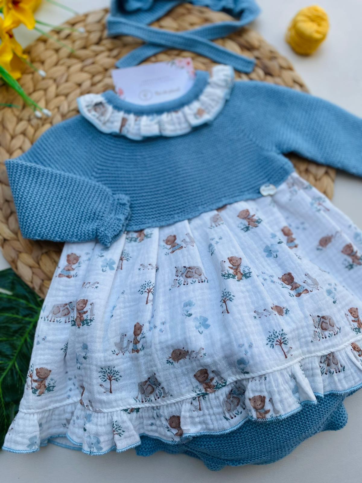 COMPLETO 3 PZ CON DISEGNINI FILATO CALDO AZUL BEIGE - Noi da piccoli