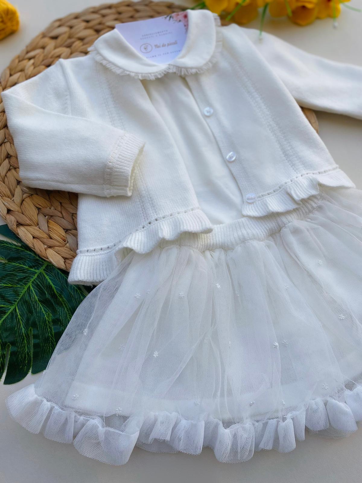 COMPLETO 3 PZ CON FIORELLINI FILATO CALDO CRUDO - Noi da piccoli