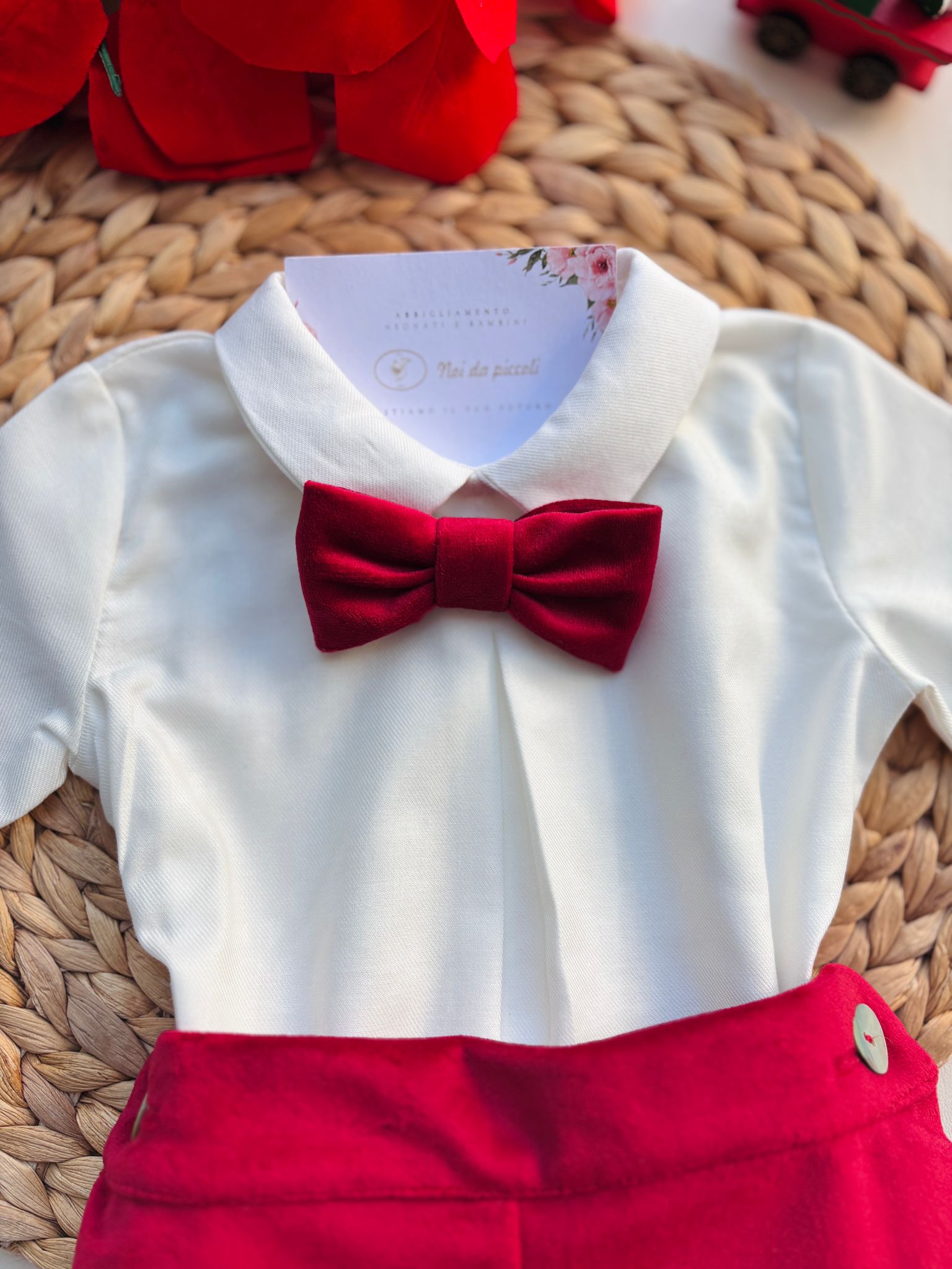 COMPLETO 3 PZ ELEGANTE IN VELLUTINO ROSSO - Noi da piccoli