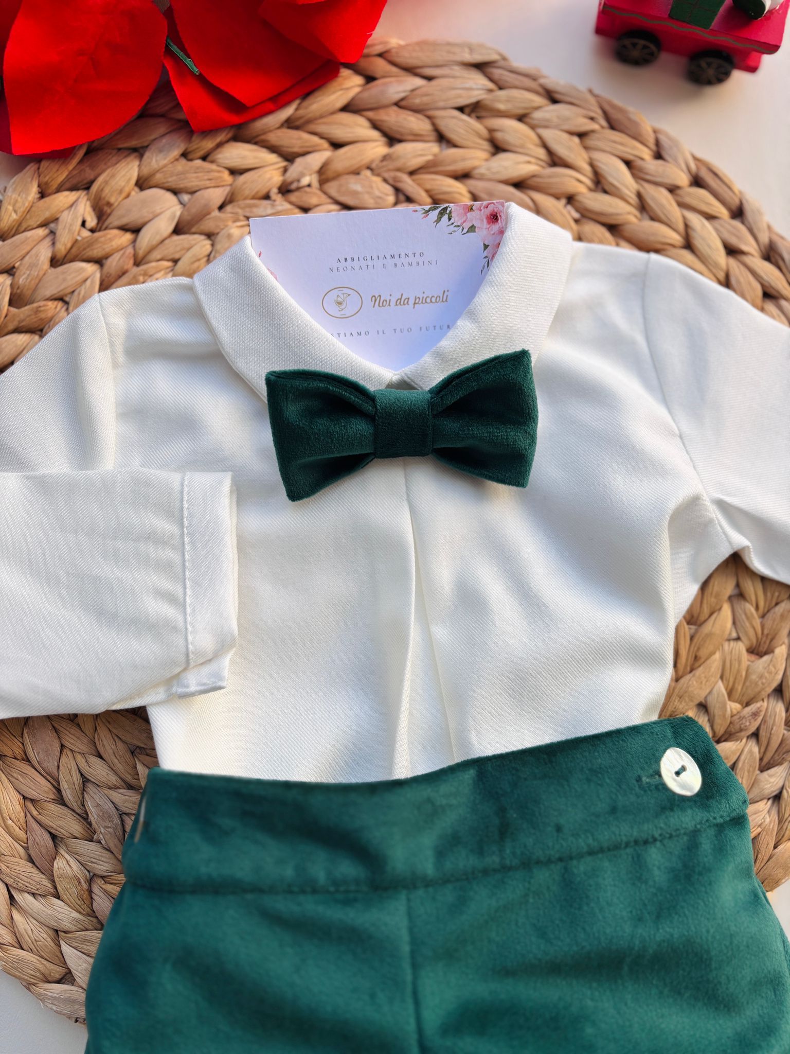 COMPLETO 3 PZ ELEGANTE IN VELLUTINO VERDE - Noi da piccoli