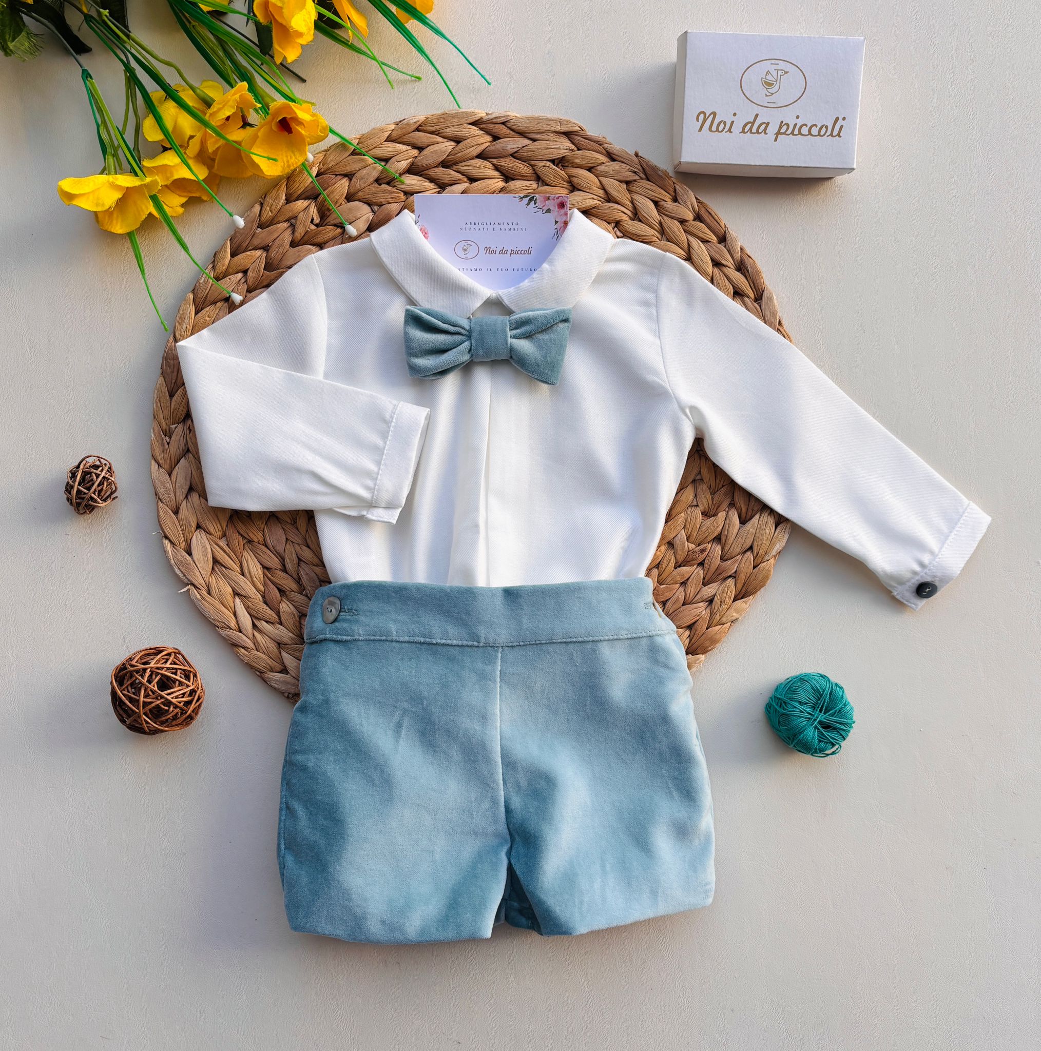 COMPLETO 3 PZ ELEGANTE IN VELLUTINO VERDE ACQUA - Noi da piccoli