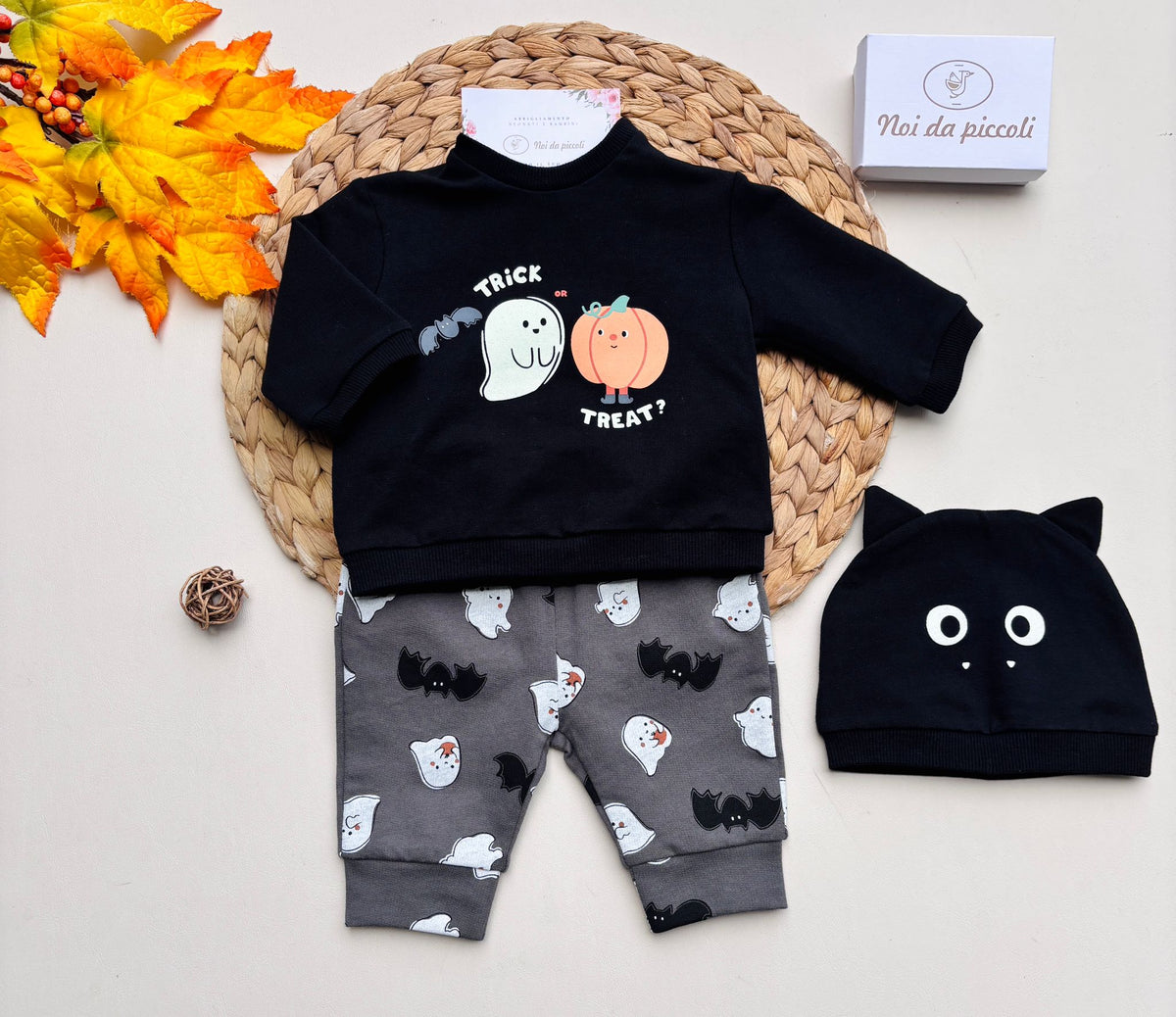 COMPLETO 3 PZ IN CALDO COTONE HALLOWEEN Nero - Noi da piccoli